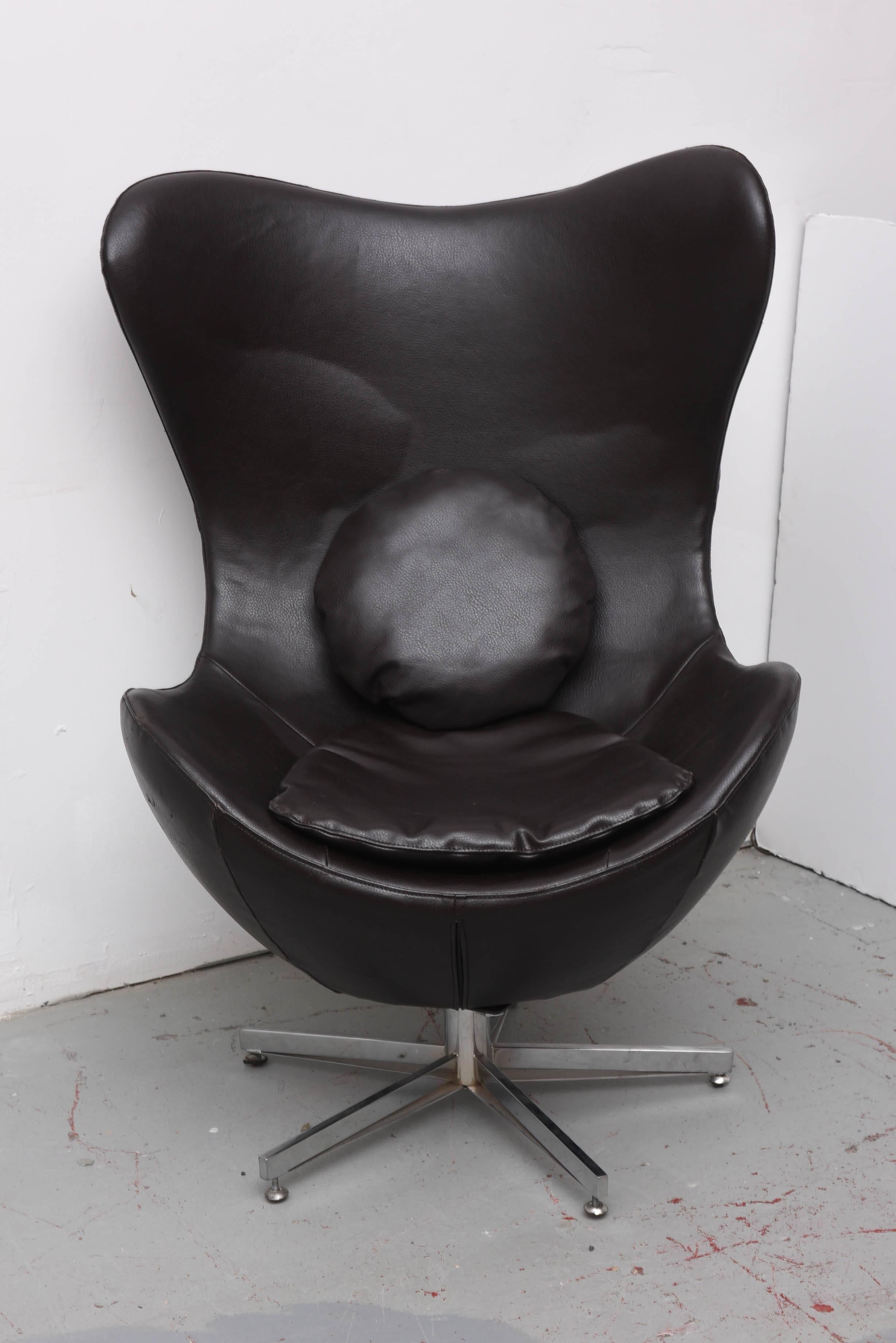 Leather and Aluminum Egg Chair.  1960s, Denmark