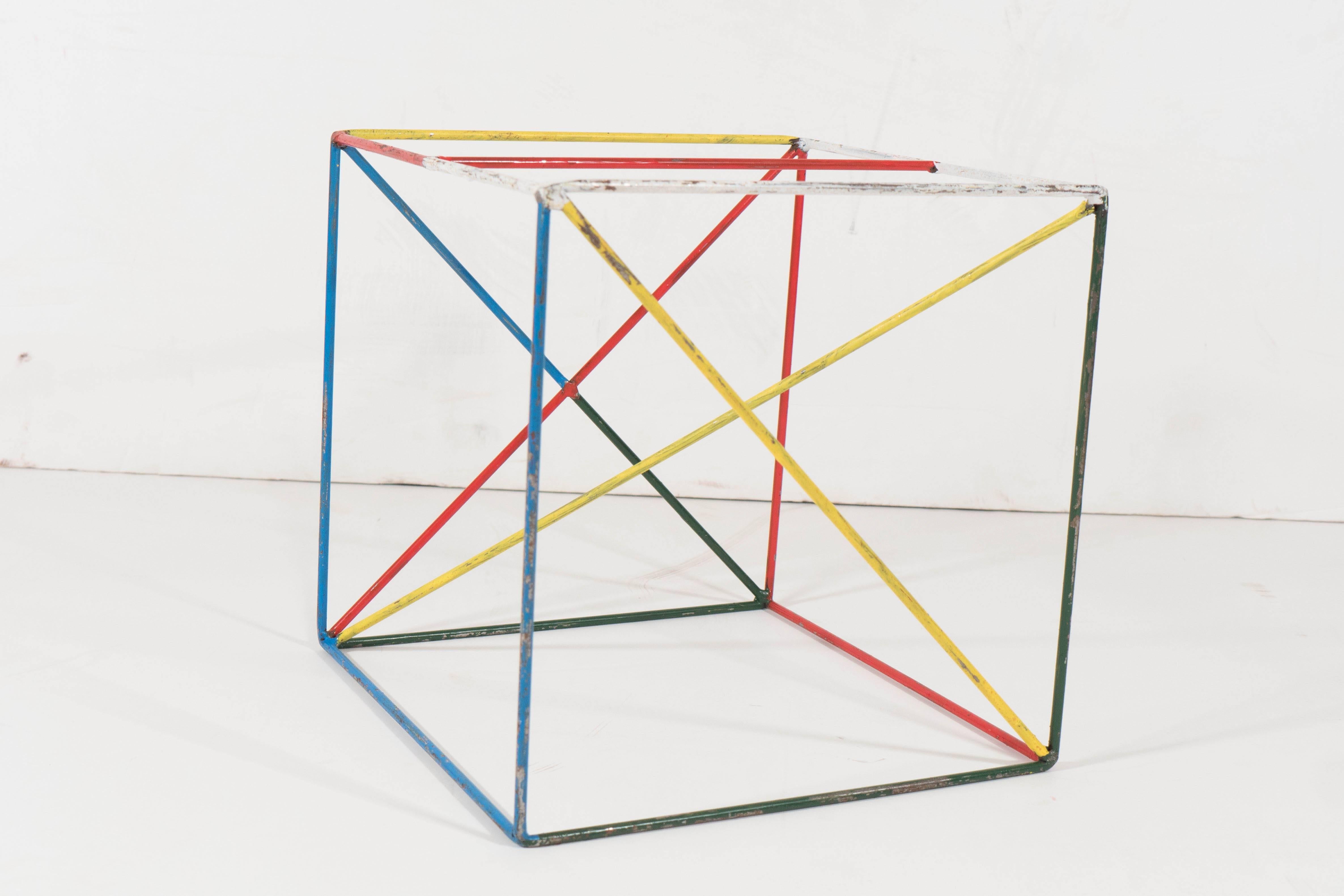 A set of 14 Mid-Century models used for studying architects to draw from. In primary colors but of various shapes including cylinders, squares, spheres, pyramid forms and others. Probably from the Czech Republic.