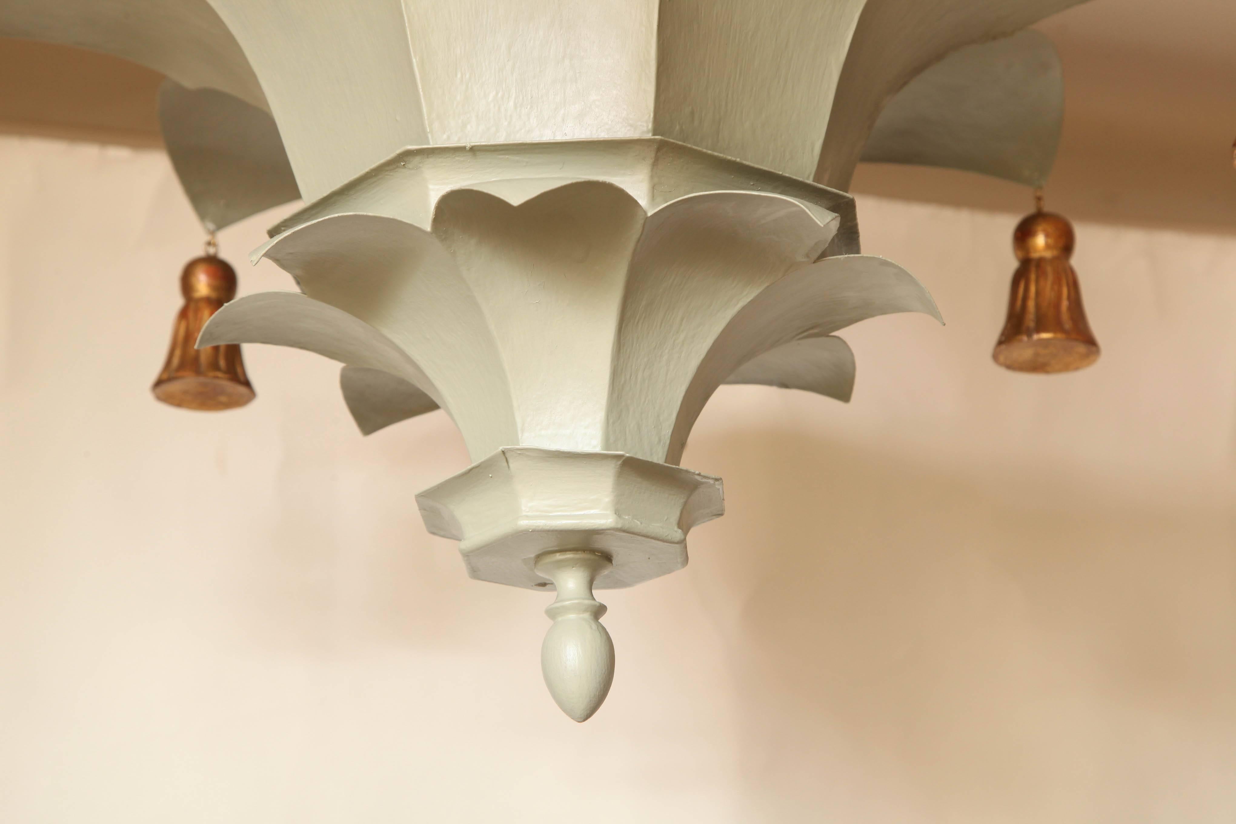 French Painted Tole Ceiling Light with Bell Tassels
