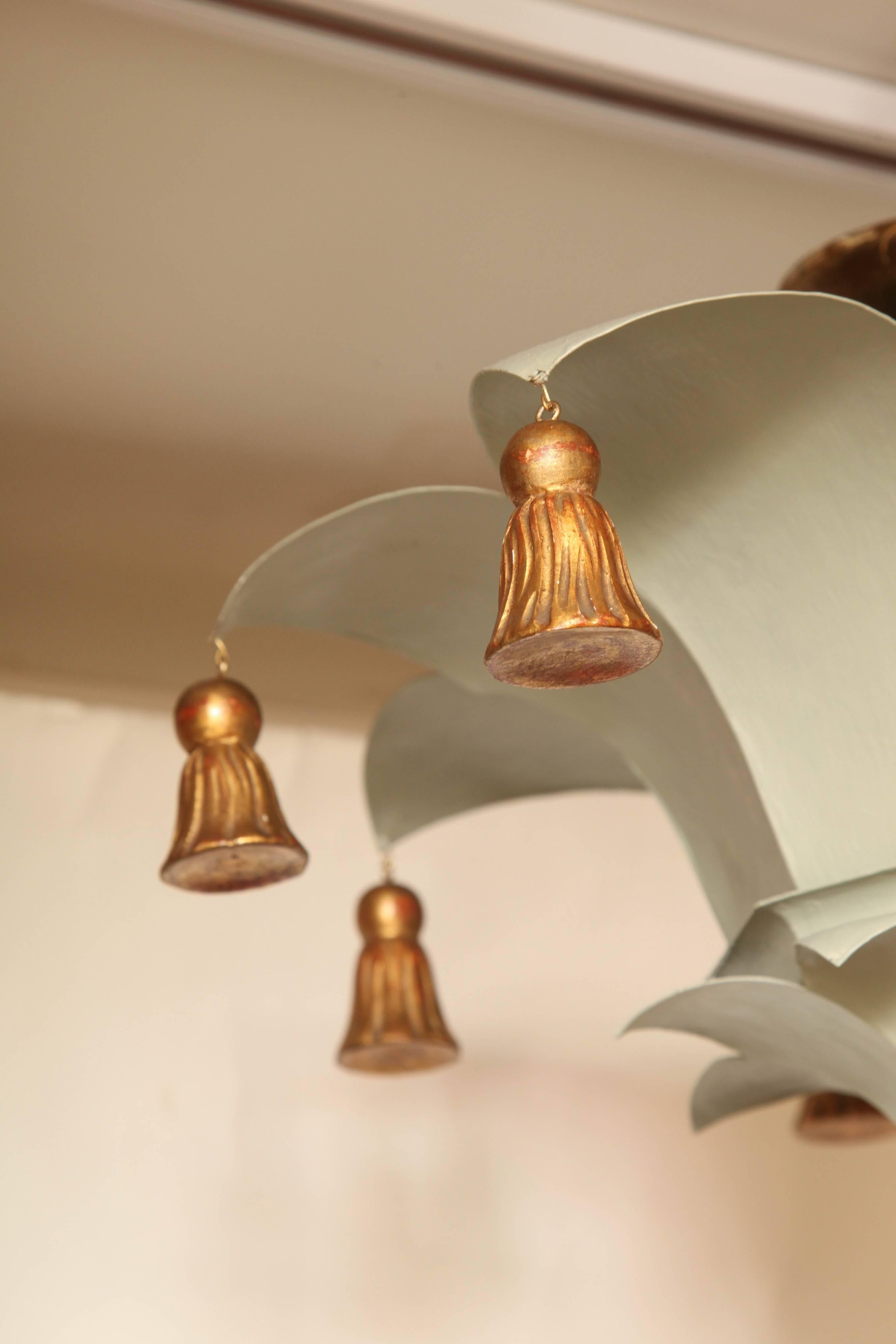 Painted Tole Ceiling Light with Bell Tassels In Good Condition In New York, NY