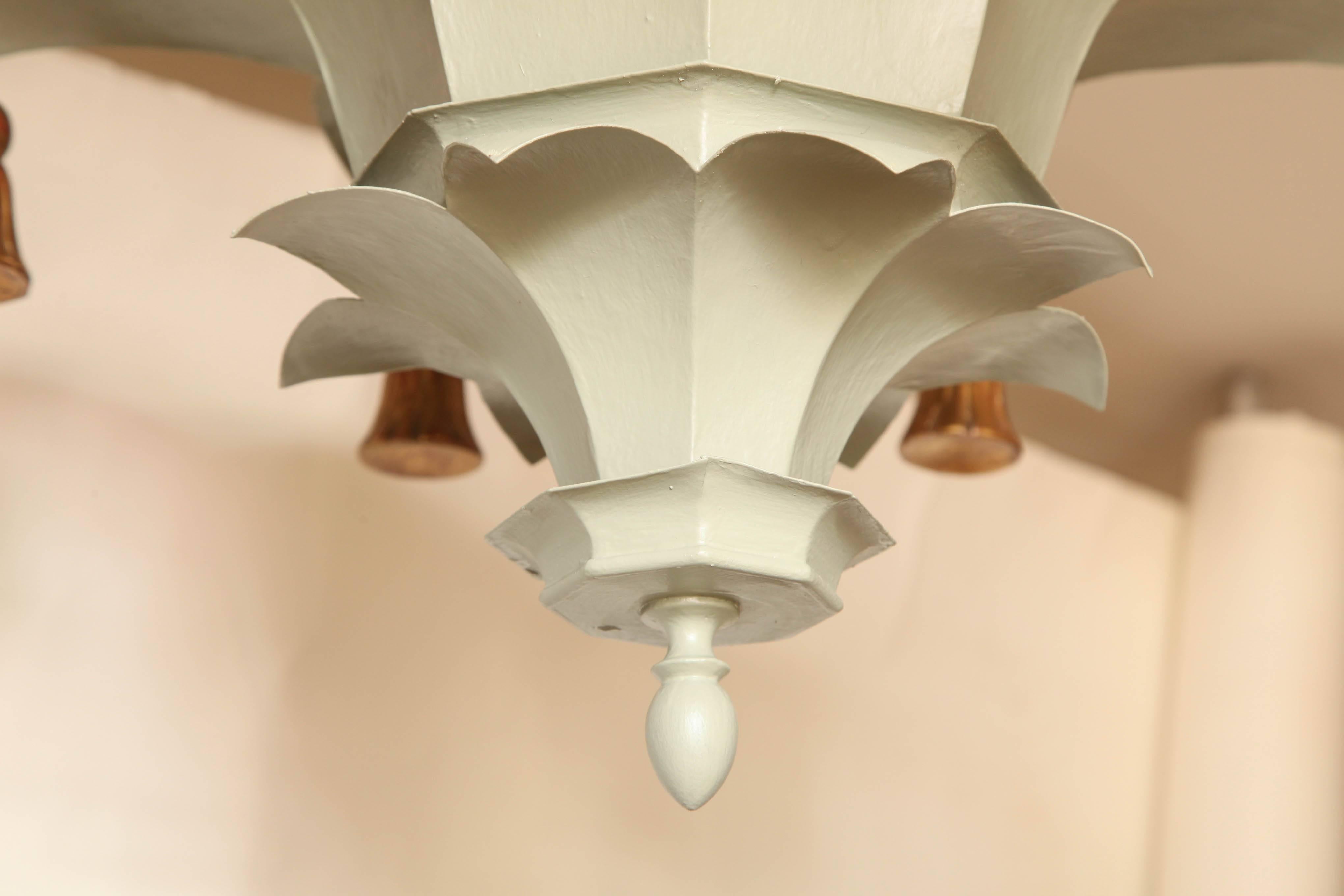 Mid-20th Century Painted Tole Ceiling Light with Bell Tassels