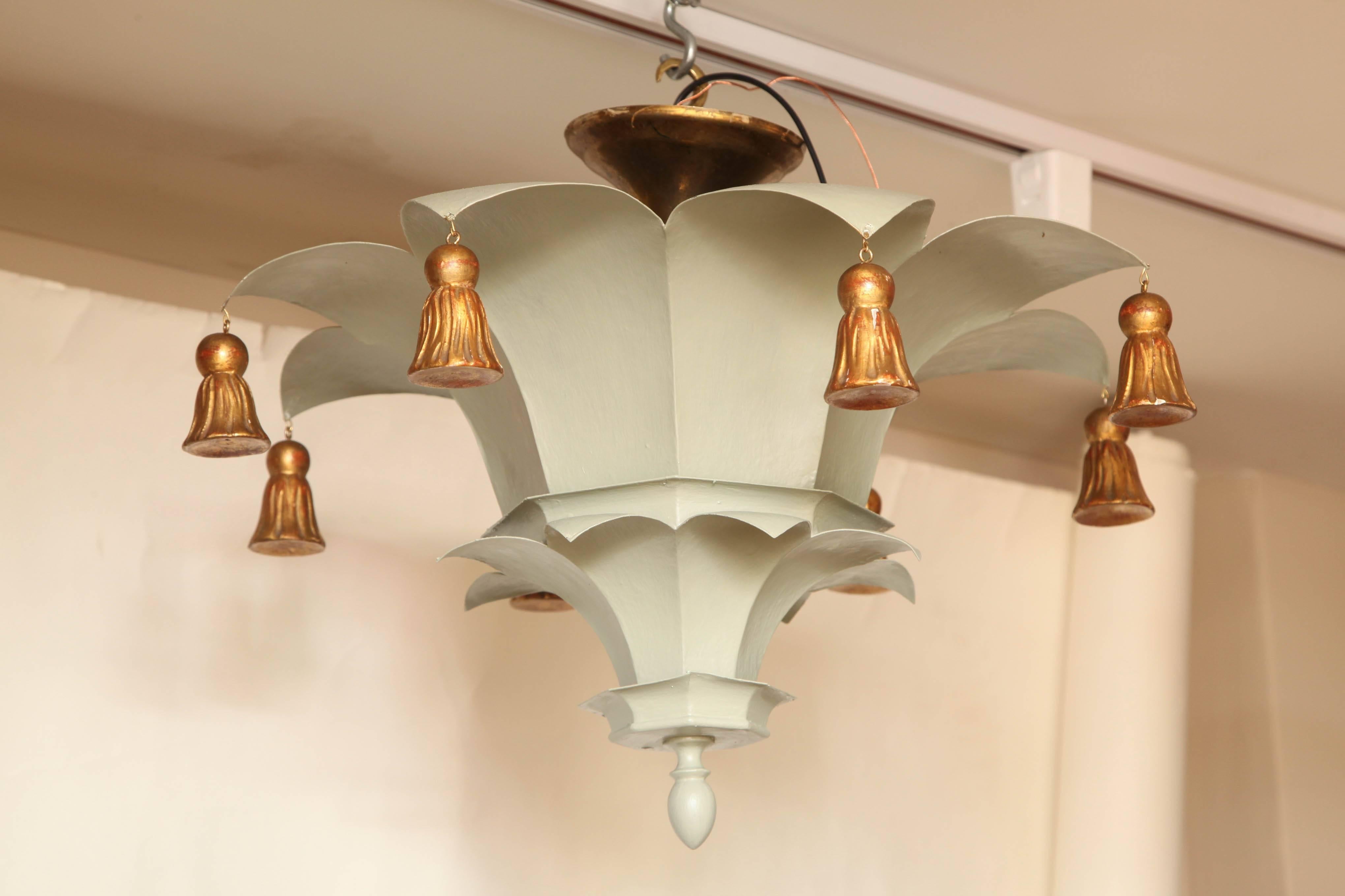 Painted Tole Ceiling Light with Bell Tassels 1
