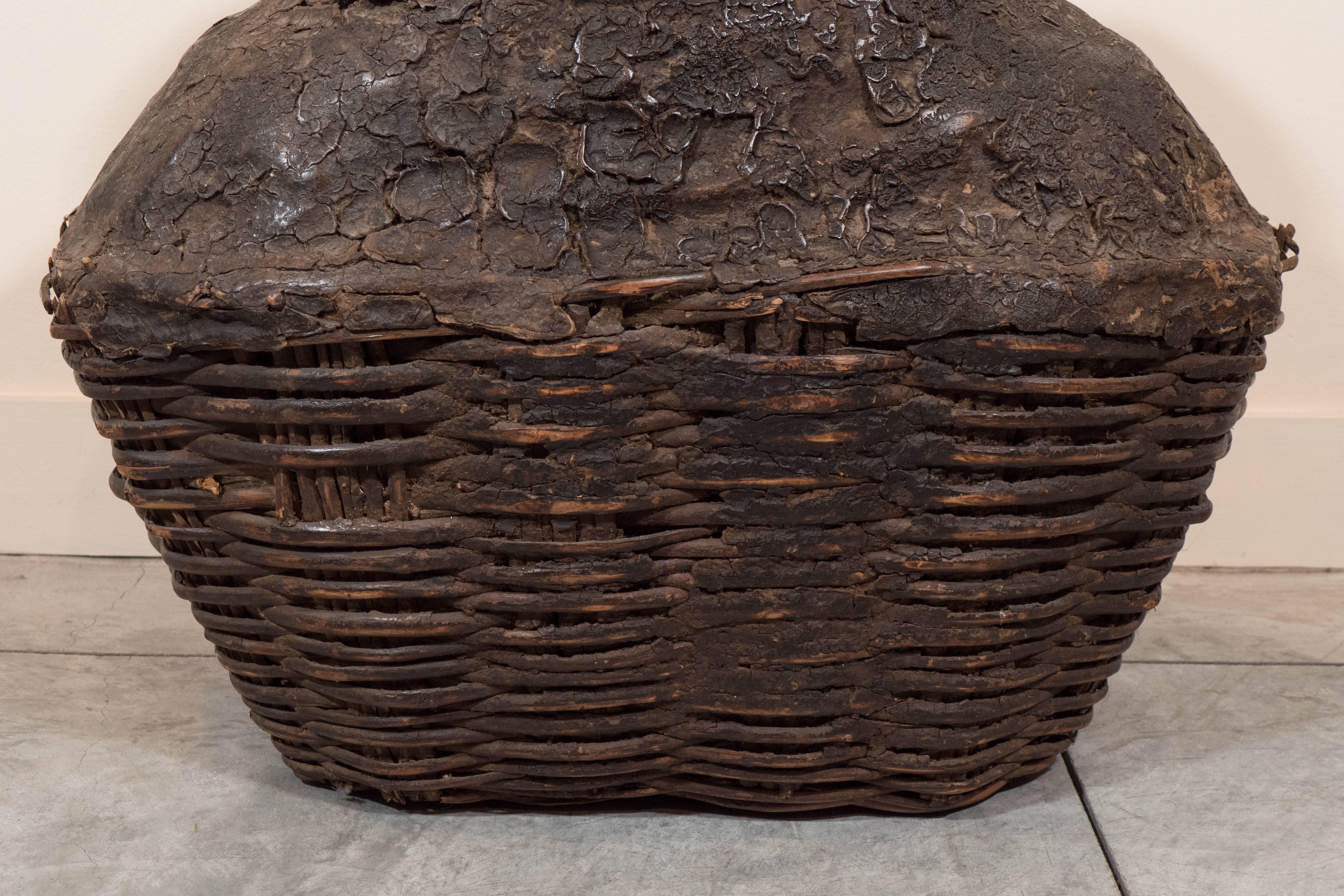 Large Antique Woven Oil Container In Good Condition In New York, NY