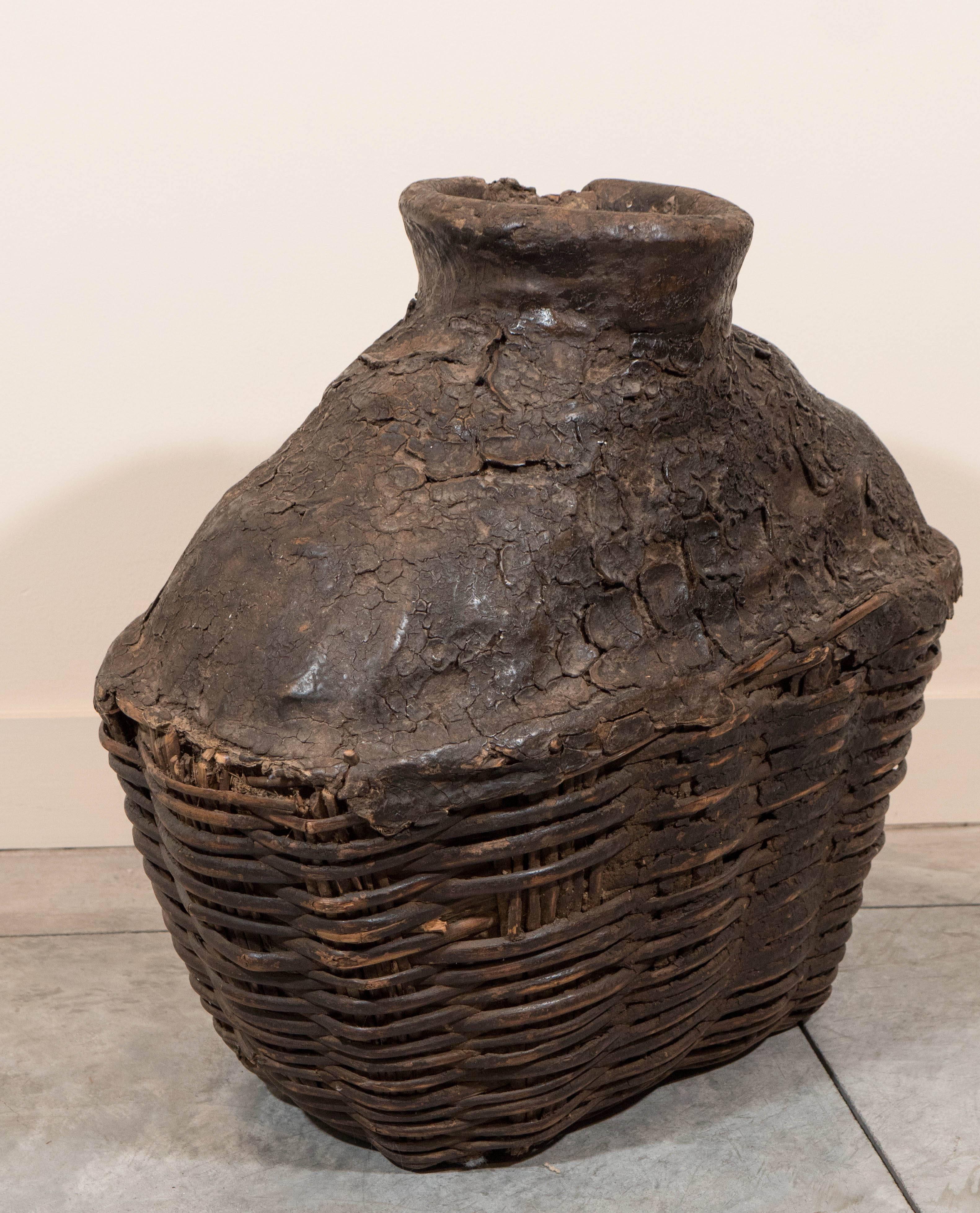 Early 20th Century Large Antique Woven Oil Container