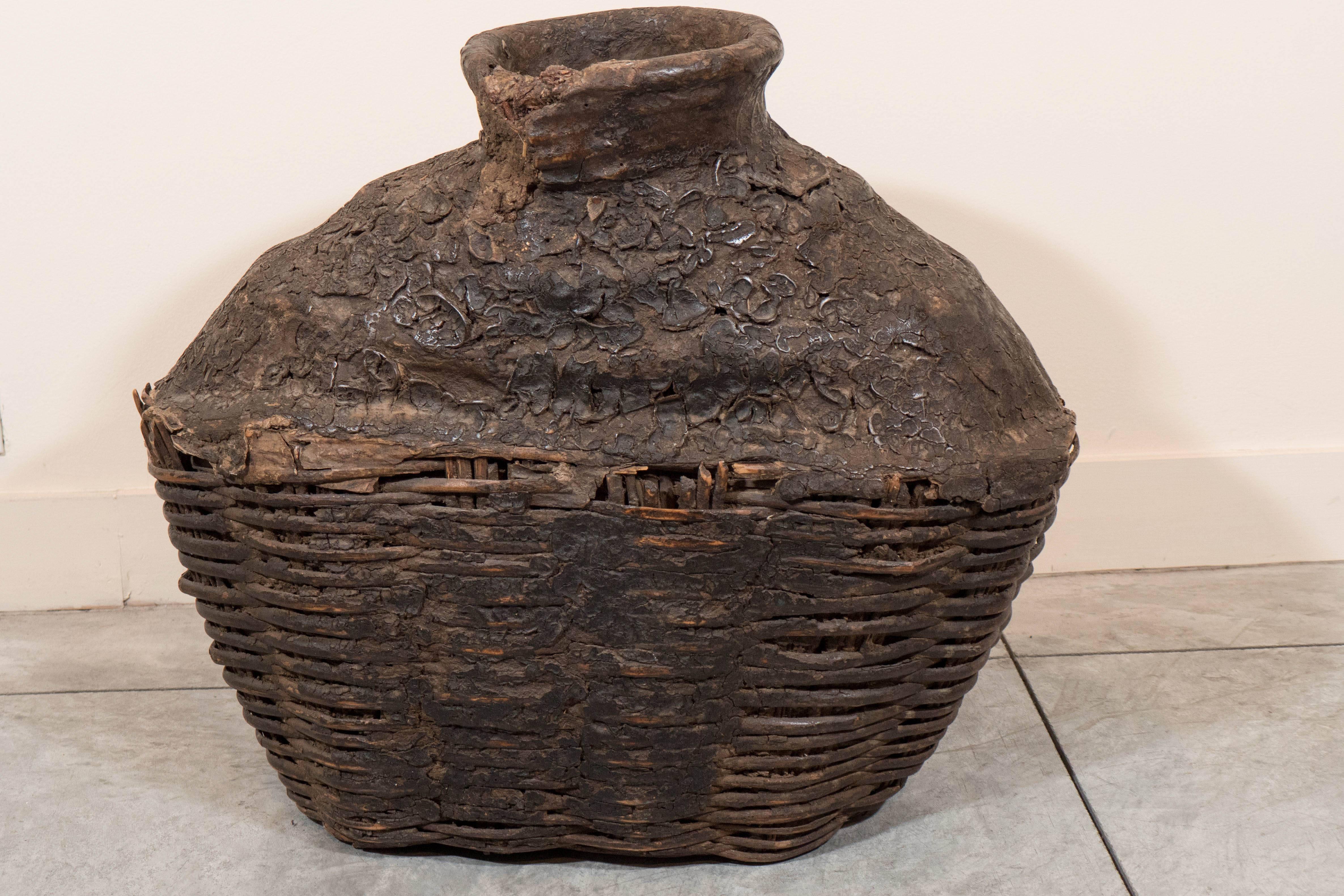 Large Antique Woven Oil Container 2