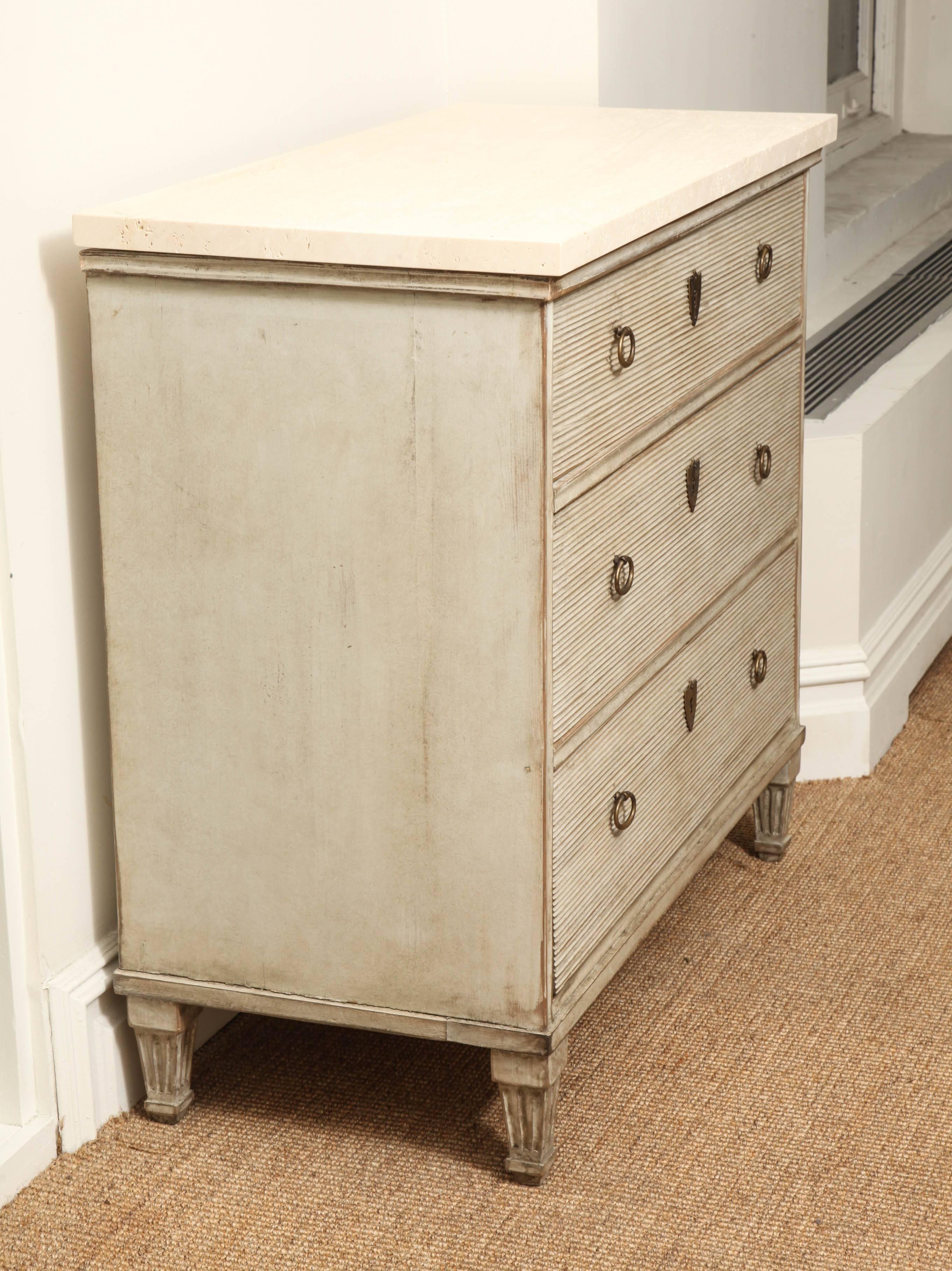 19th Century Painted Swedish Commode with Travertine Top In Excellent Condition In New York, NY