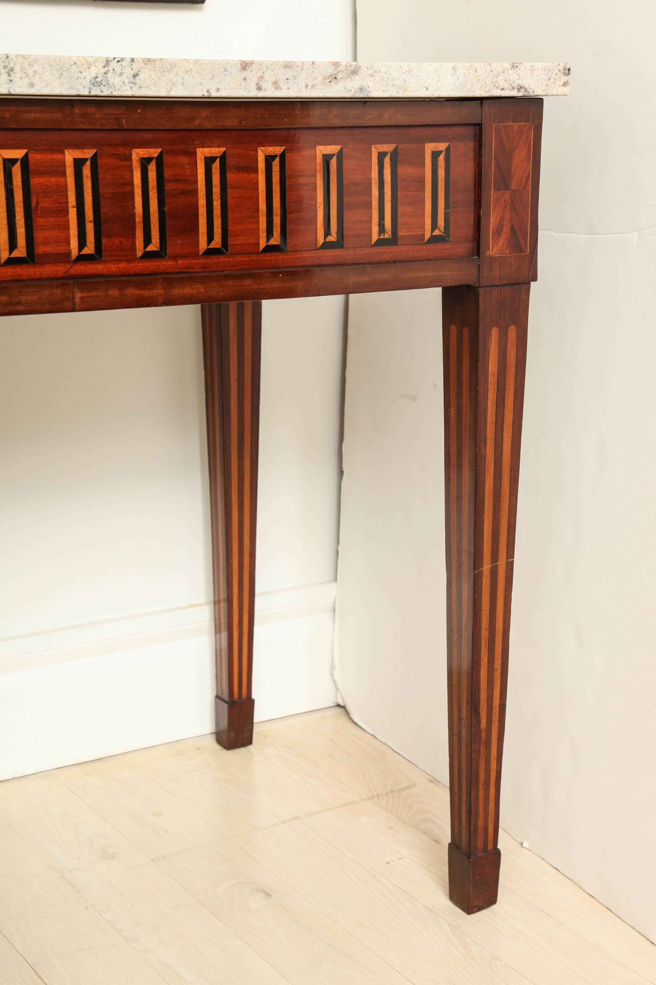 19th Century Italian Empire Console Table with Inlaid Apron and Marble Top In Excellent Condition In New York, NY