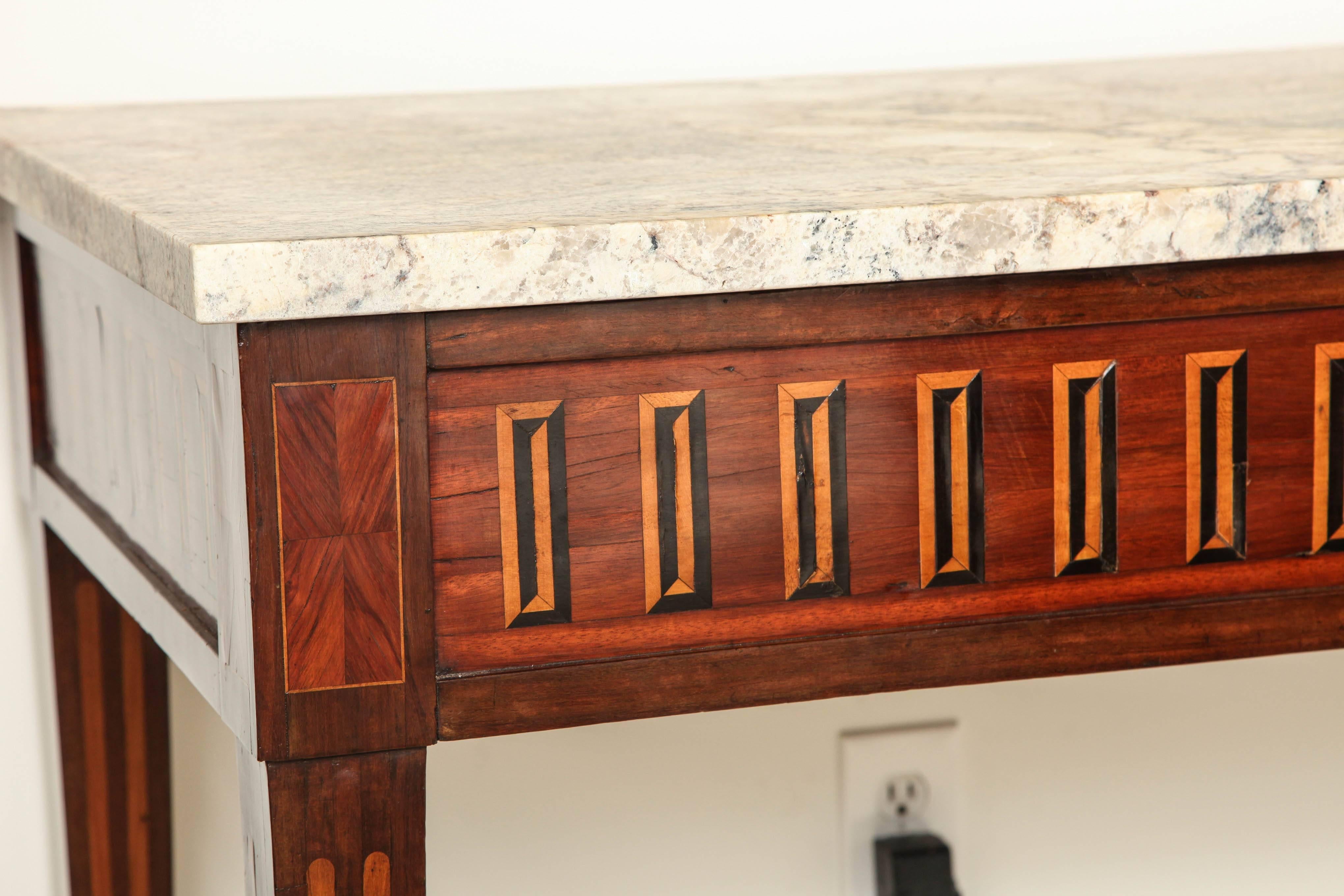 19th Century Italian Empire Console Table with Inlaid Apron and Marble Top 1