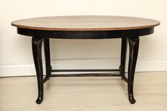 19th Century Oval Chestnut Dining Table with Ebonized Cabriole Legs, France