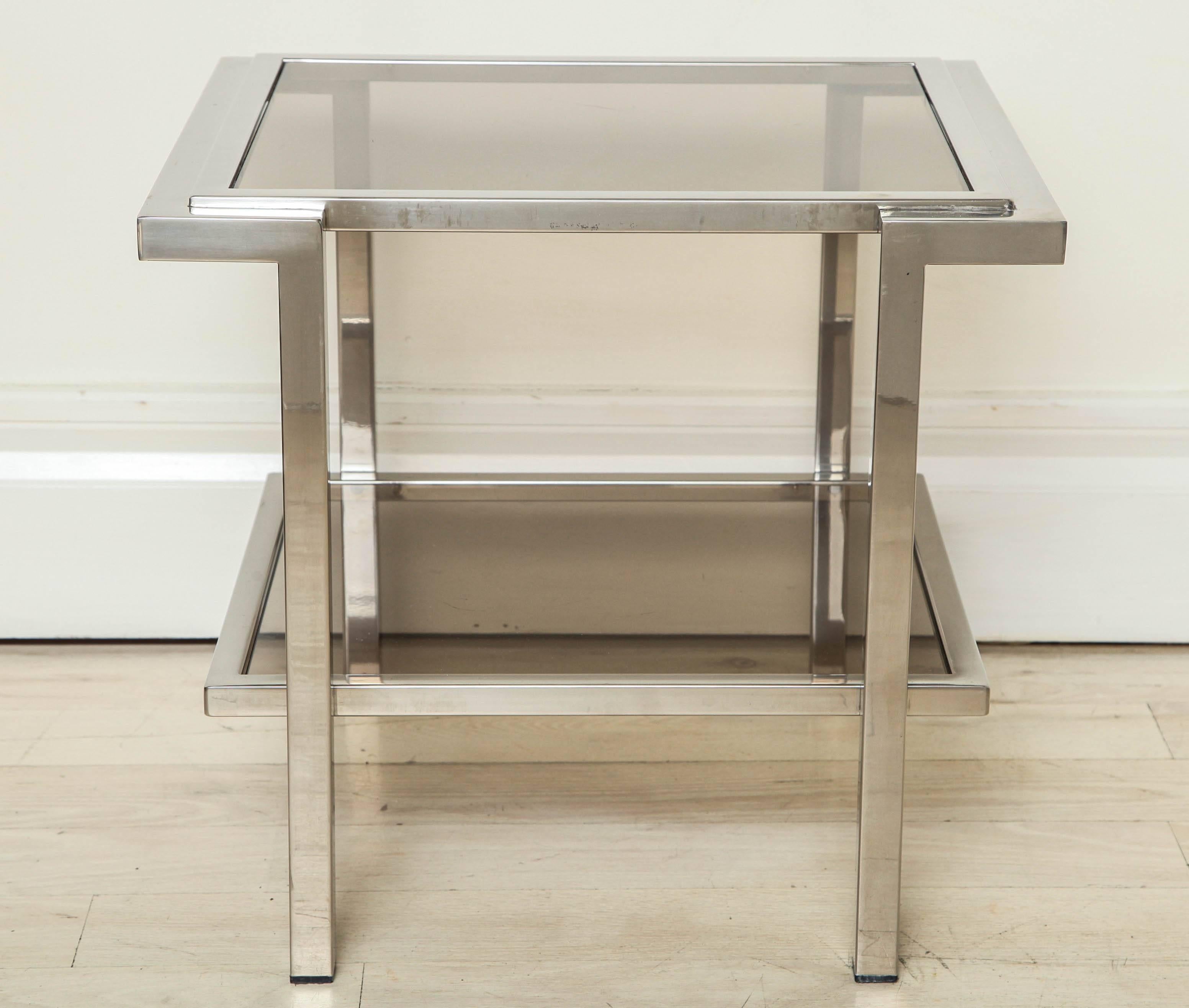 Modern Pair of Chrome and Gray Glass Coffee Tables, France, circa 1970 In Excellent Condition In New York, NY