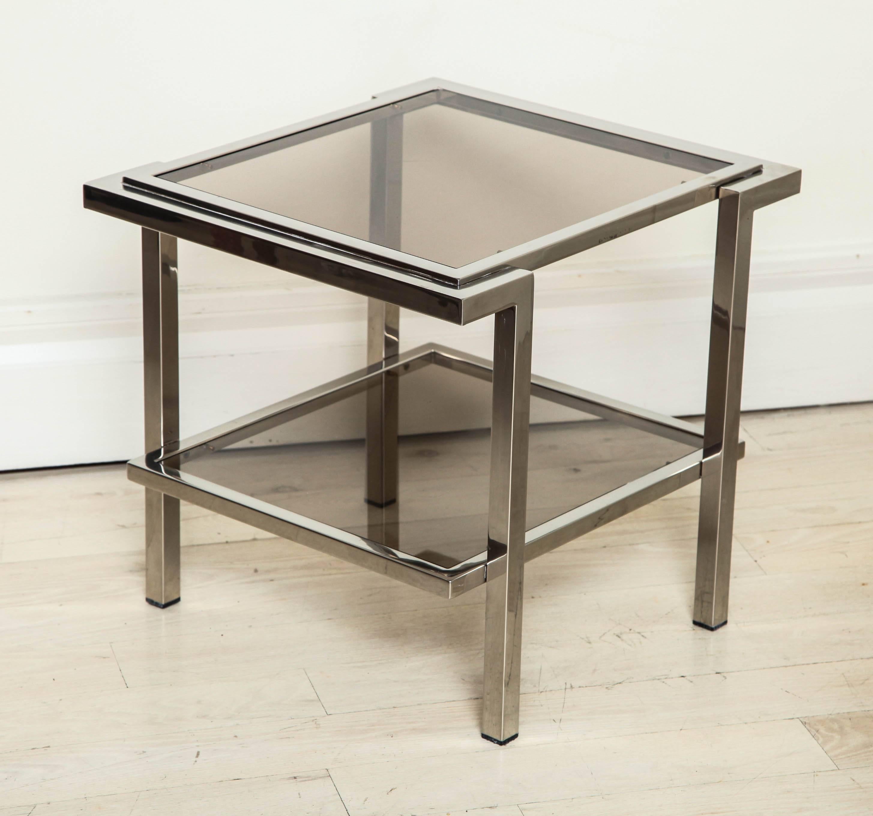 Modern Pair of Chrome and Gray Glass Coffee Tables, France, circa 1970 1