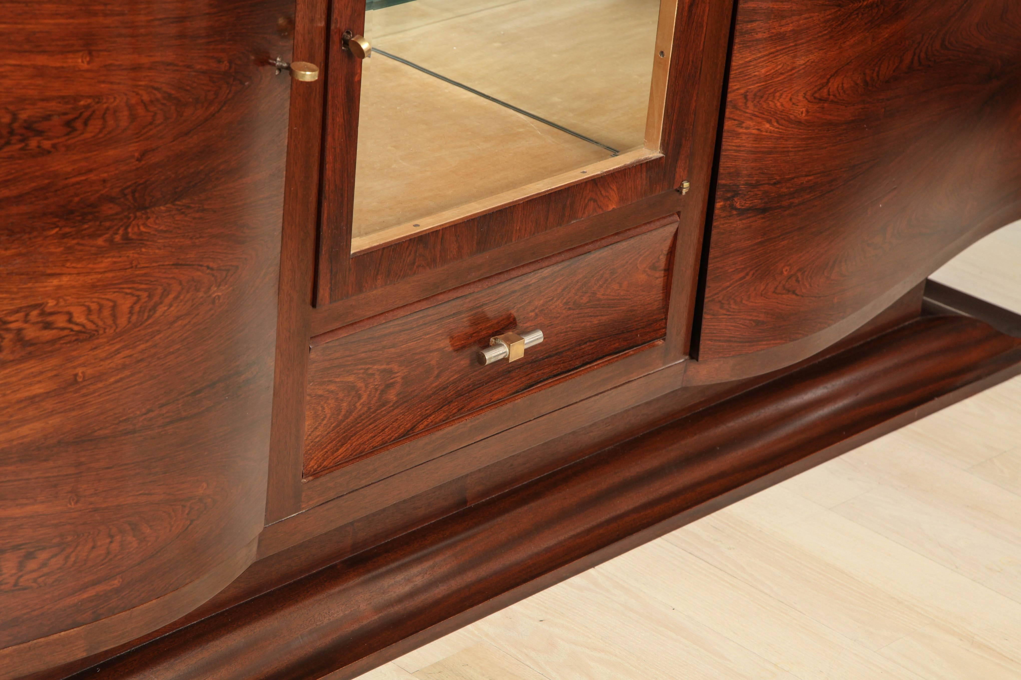 Mid-20th Century Large French Art Deco Rosewood and Mahogany Sideboard with Marble Top