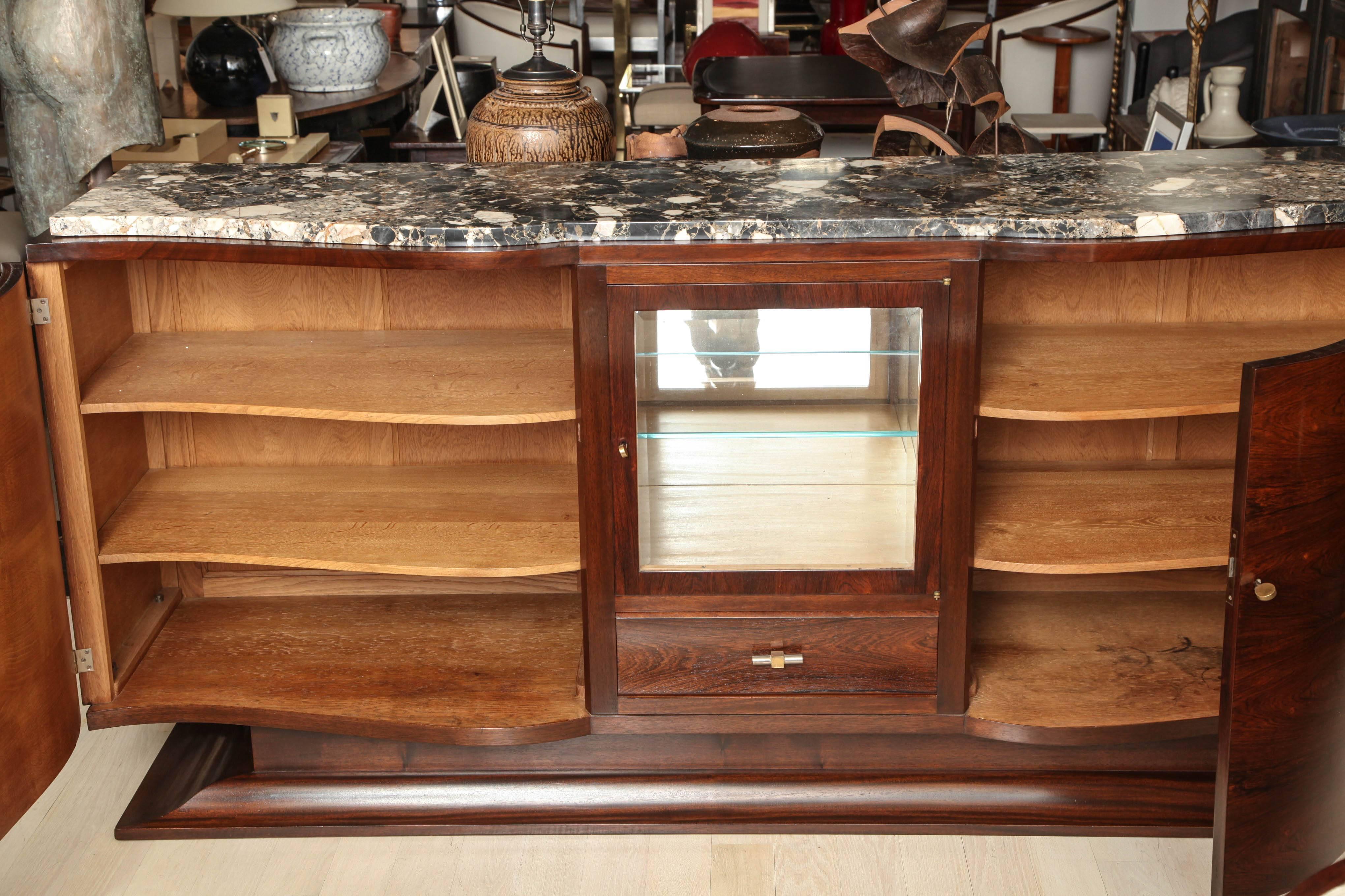 Large French Art Deco Rosewood and Mahogany Sideboard with Marble Top 5