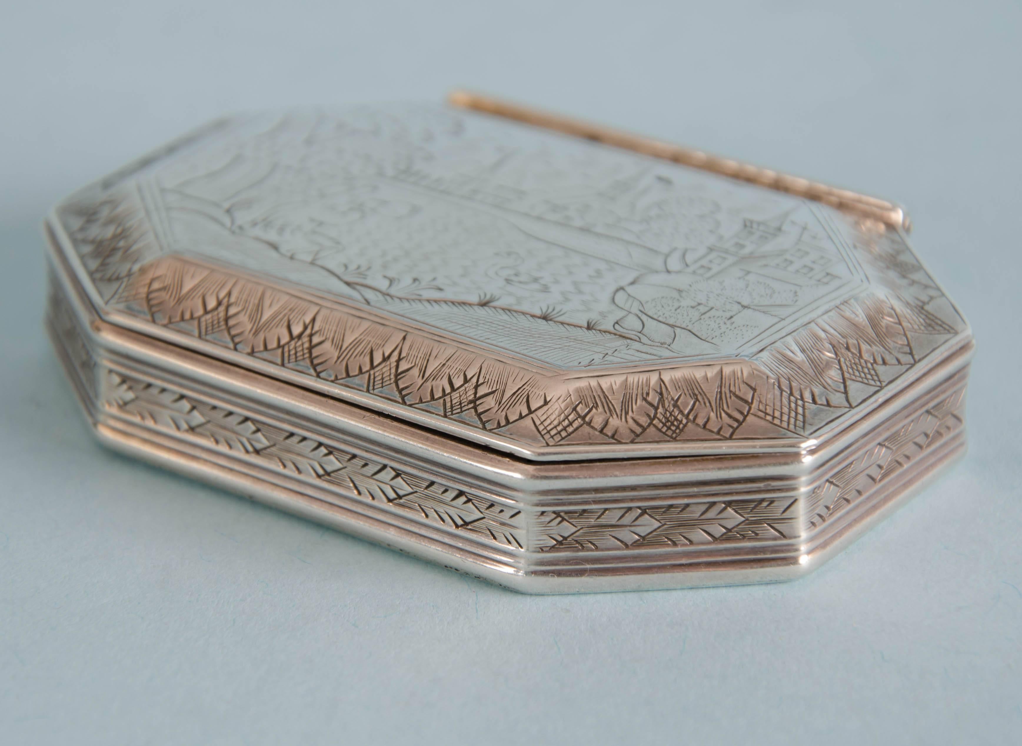 Silver William and Mary, late 17th Century engraved silver cut-corner rectangular box.  For Sale