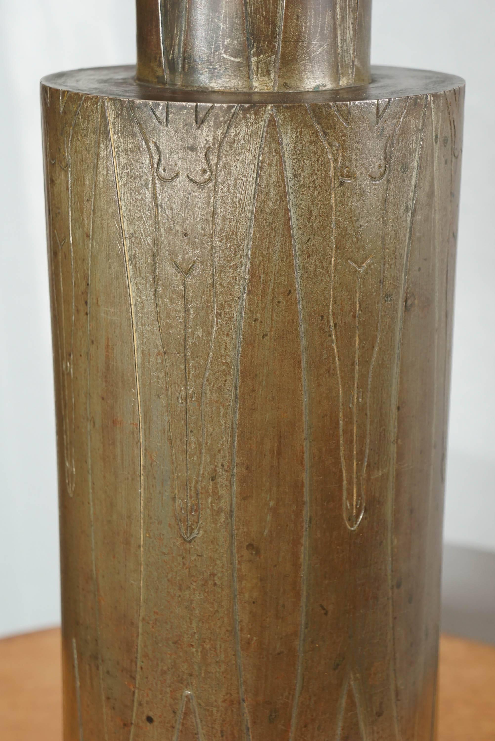 20th Century Tall bronze vase with figures