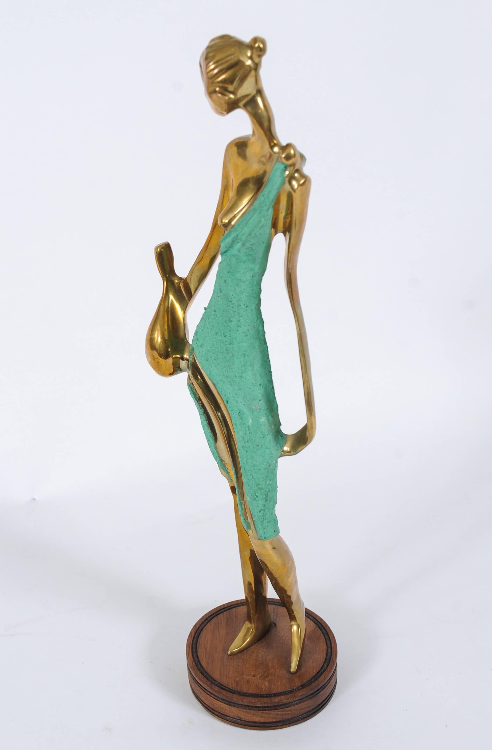 Brass Art Deco Female Figurine in the Style of Werkstätte Hagenauer  For Sale