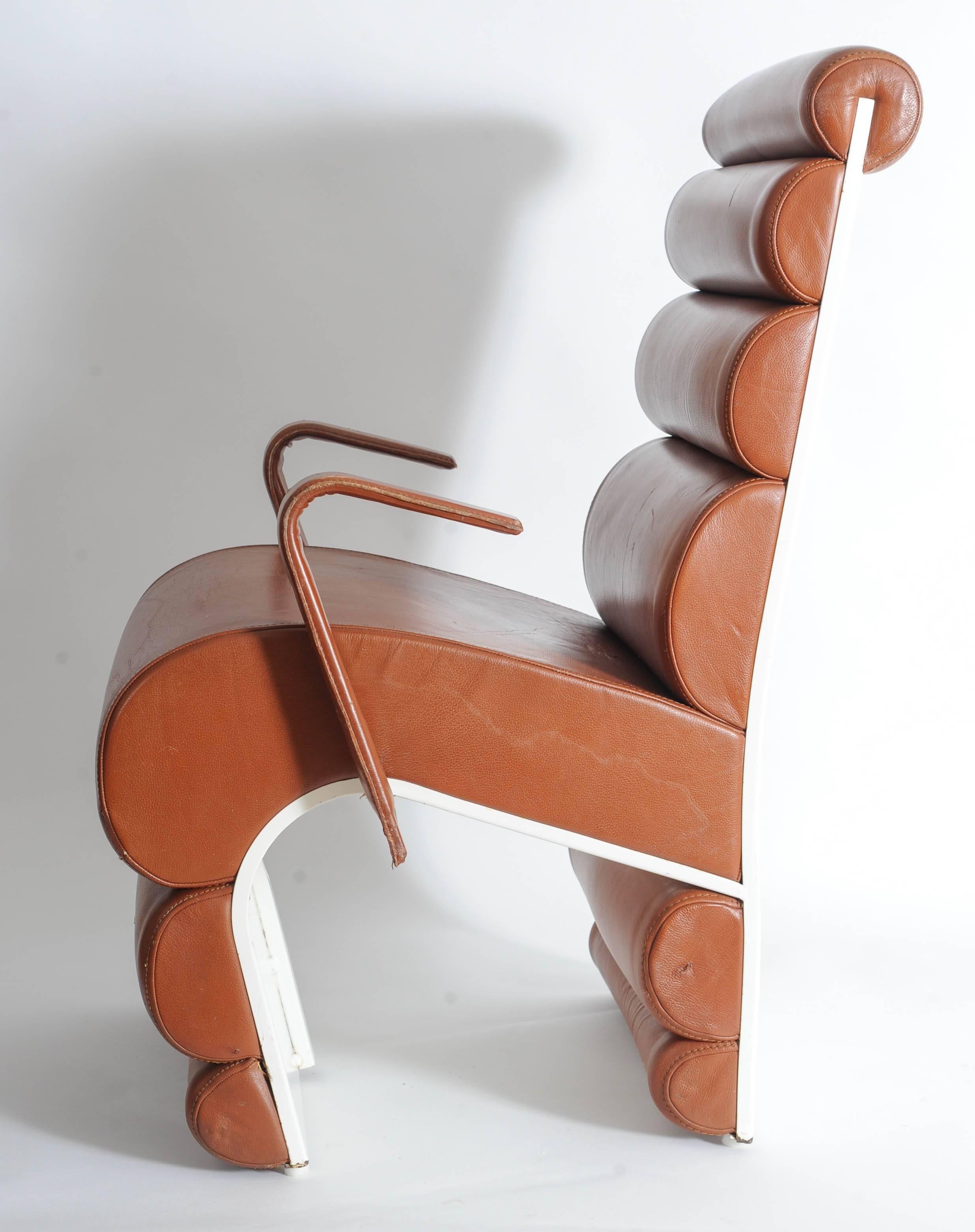 Mid-Century Modern Steel and leather chairs designed for Parisian nightclub Le Queen
