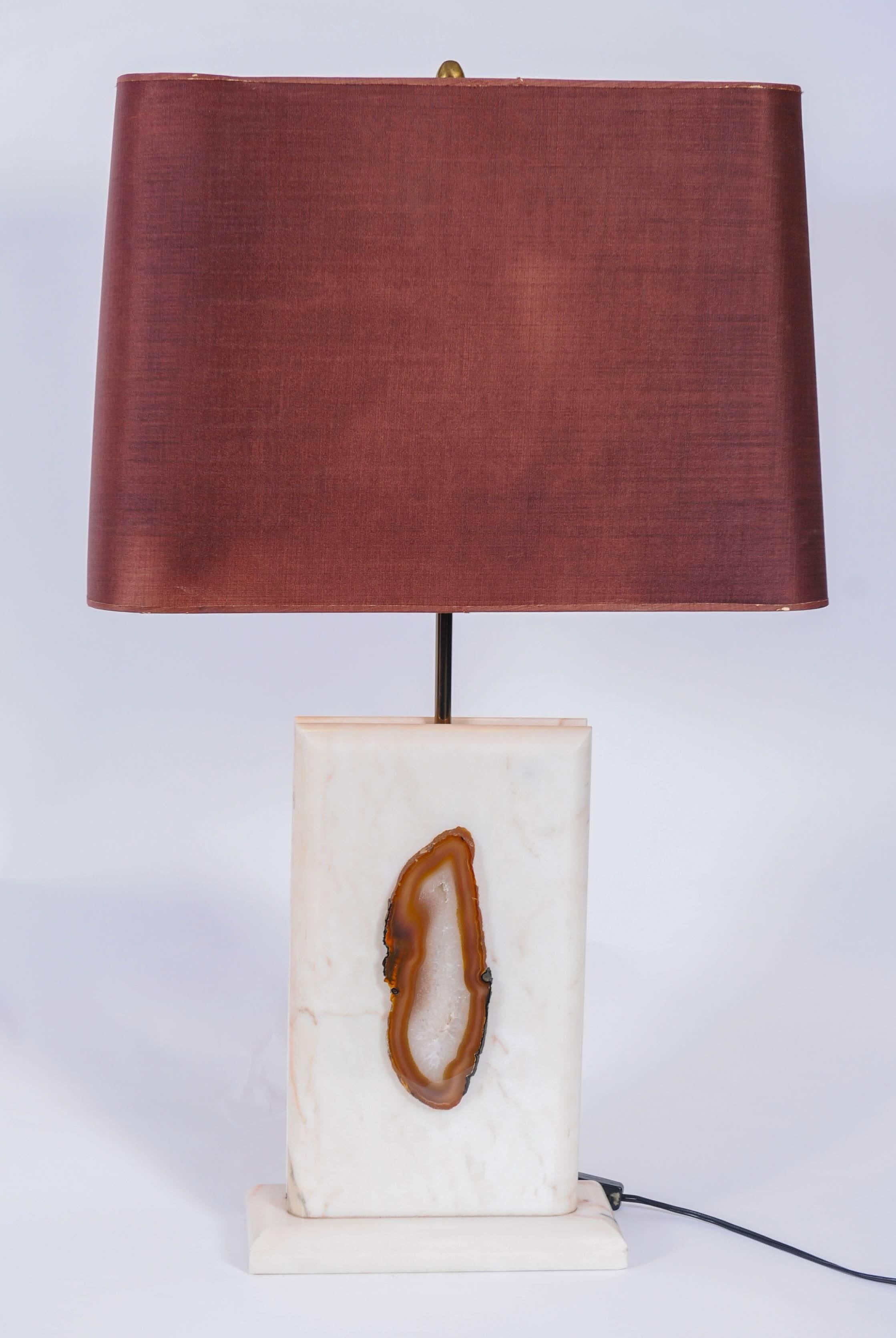 Belgian Georges Mathias Style Marble Lamp with Agate For Sale