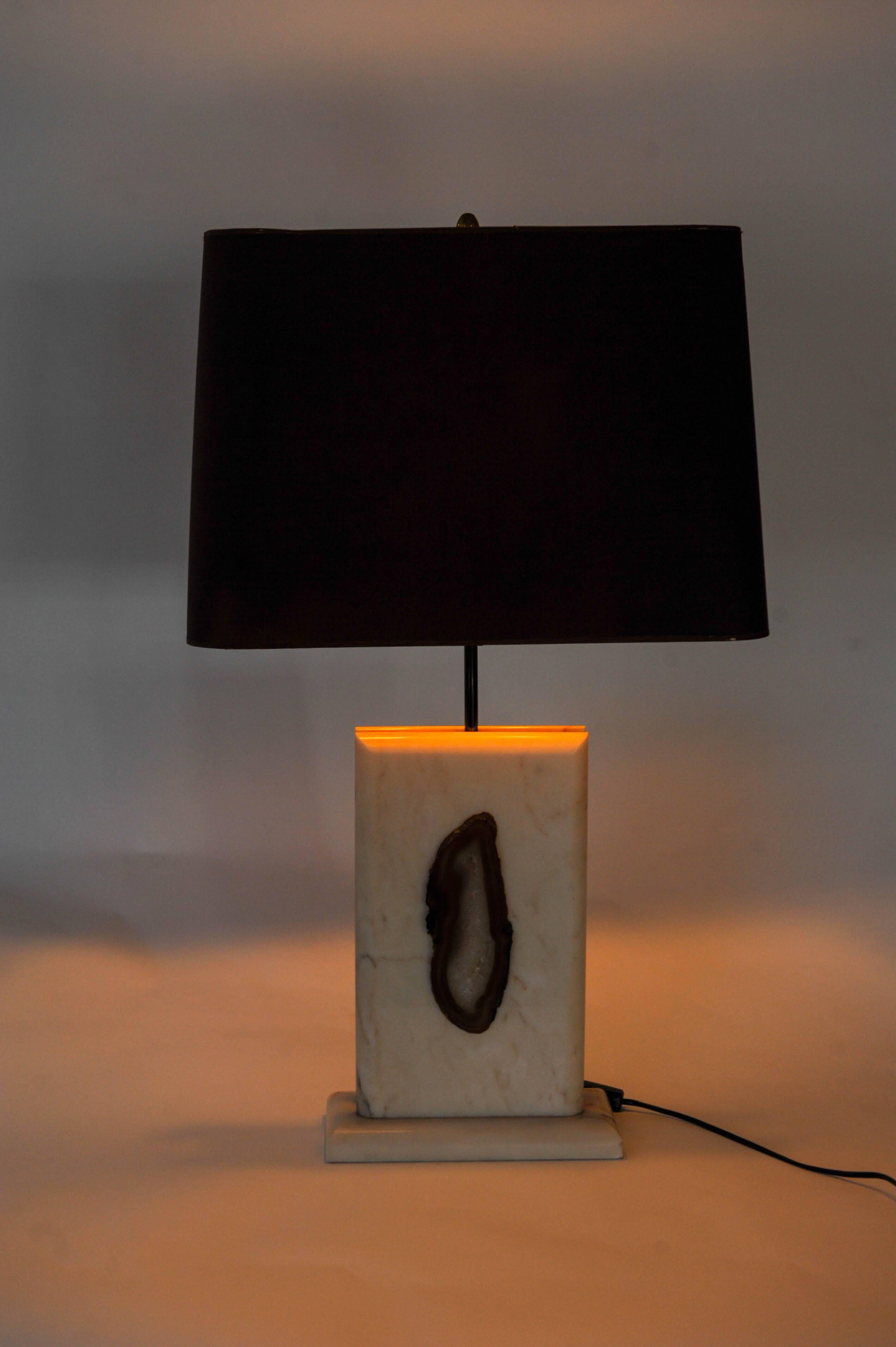 Georges Mathias Style Marble Lamp with Agate In Good Condition For Sale In Doornspijk, NL