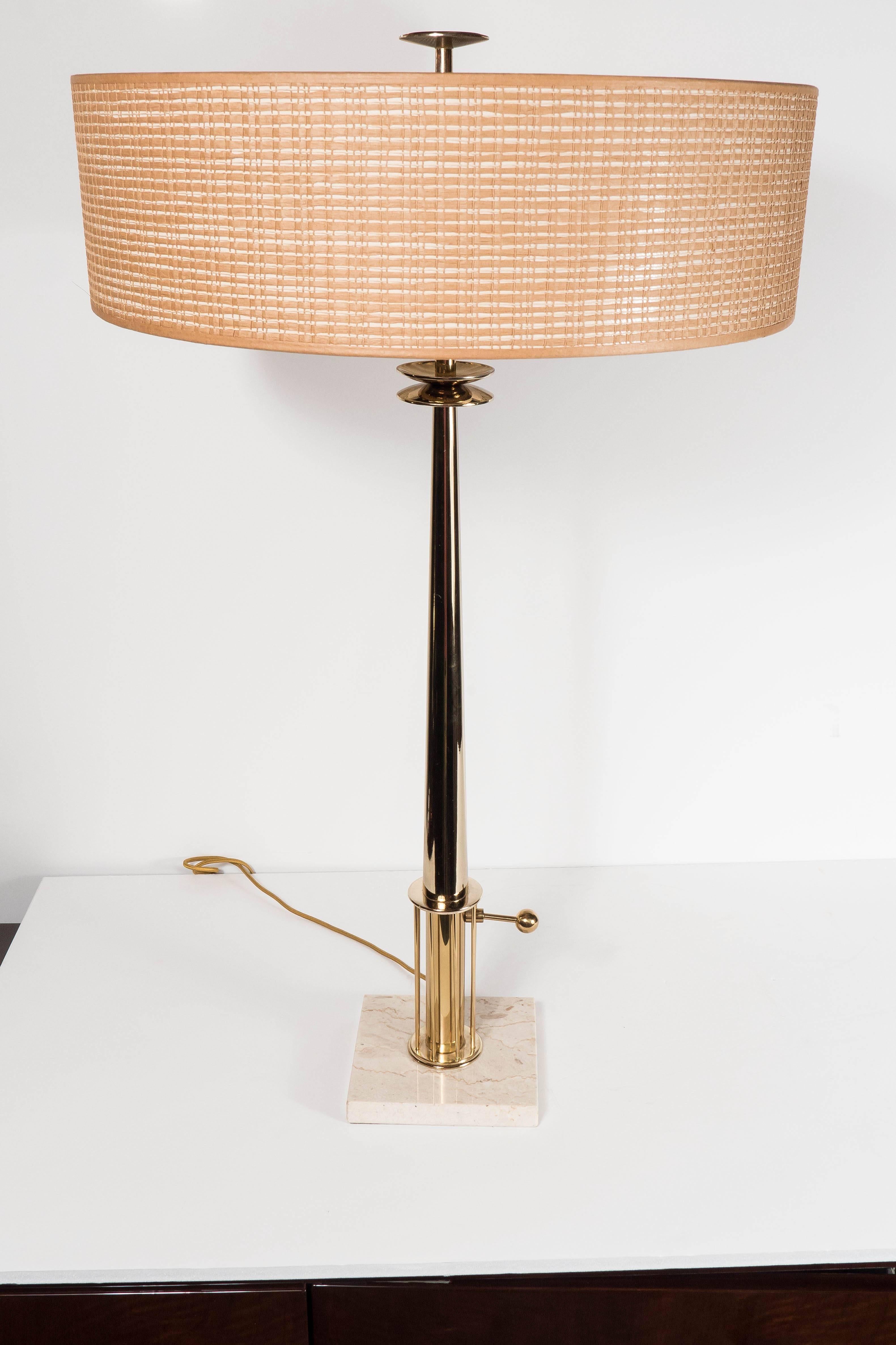Mid-20th Century Mid-Century Modernist Table Lamp by Stiffel with Cream Travertine Base