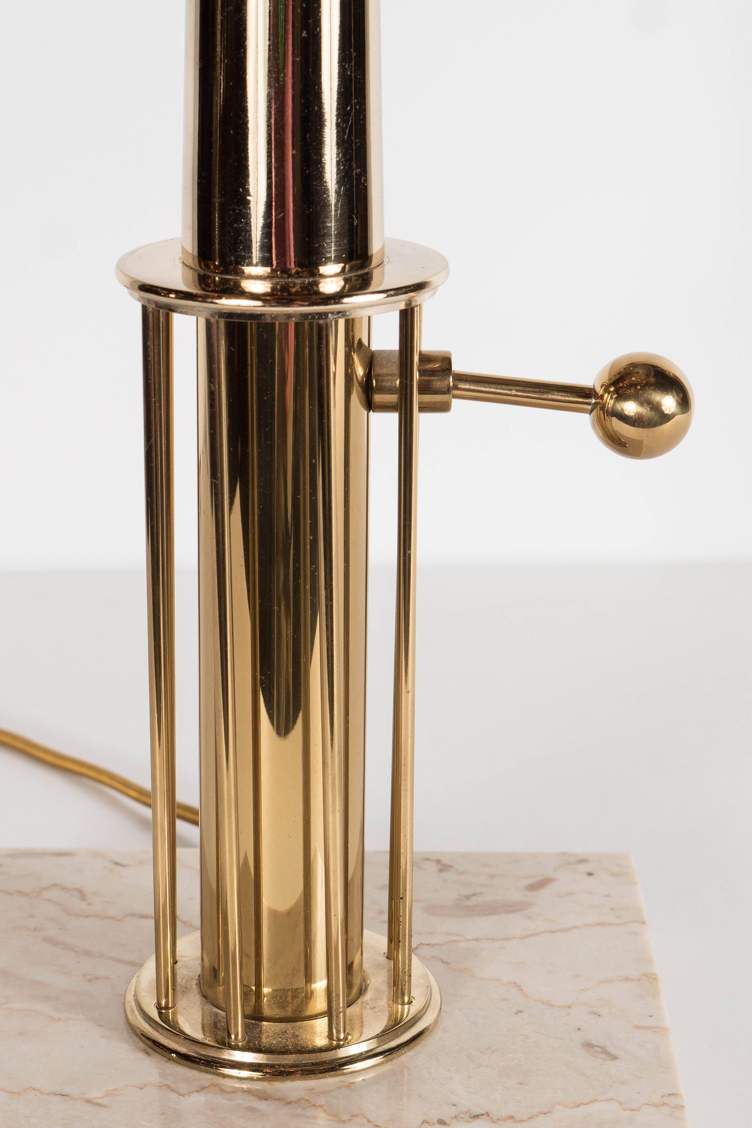 Brass Mid-Century Modernist Table Lamp by Stiffel with Cream Travertine Base