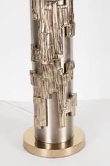 Laurel Lamp Co. Brutalist Brushed Steel Table Lamp w/ Striated Brass Appliqués