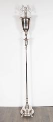 1940s Hollywood Raindrop Torchiere in Silvered Brass with Glass Ball Detailing