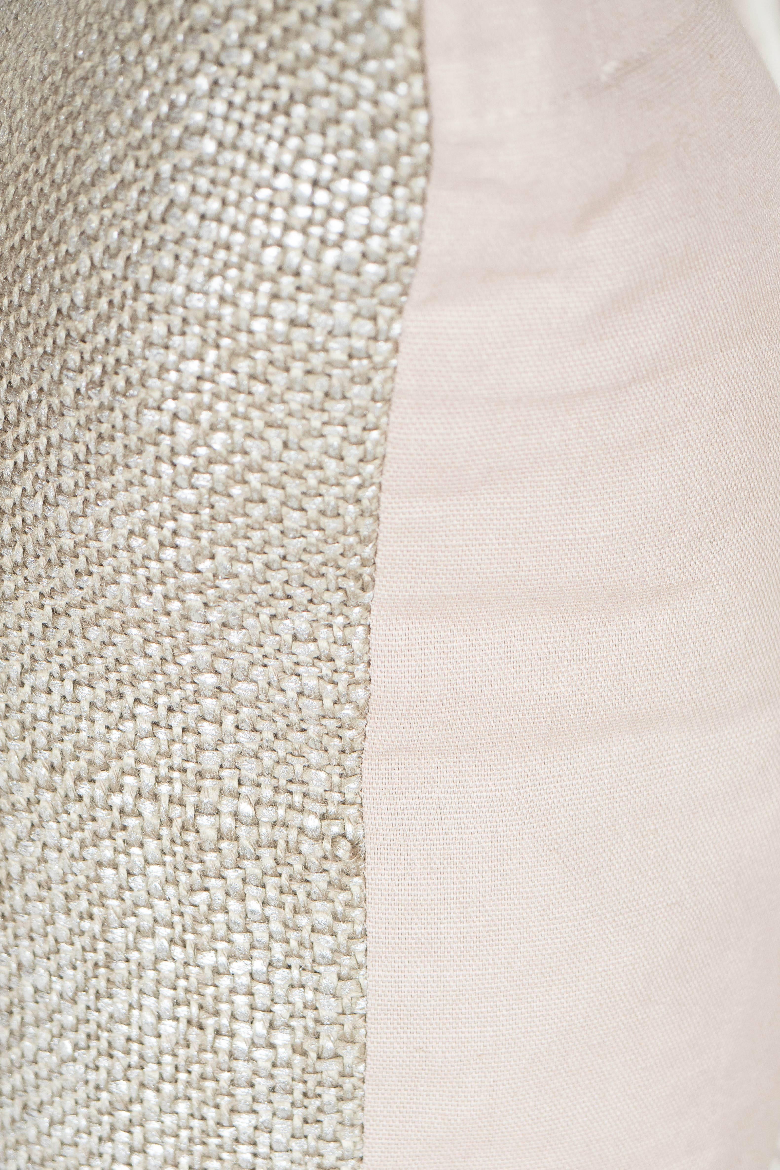 Custom Textured Woven Metallic Platinum Pillow with Linen Backing In Excellent Condition For Sale In New York, NY