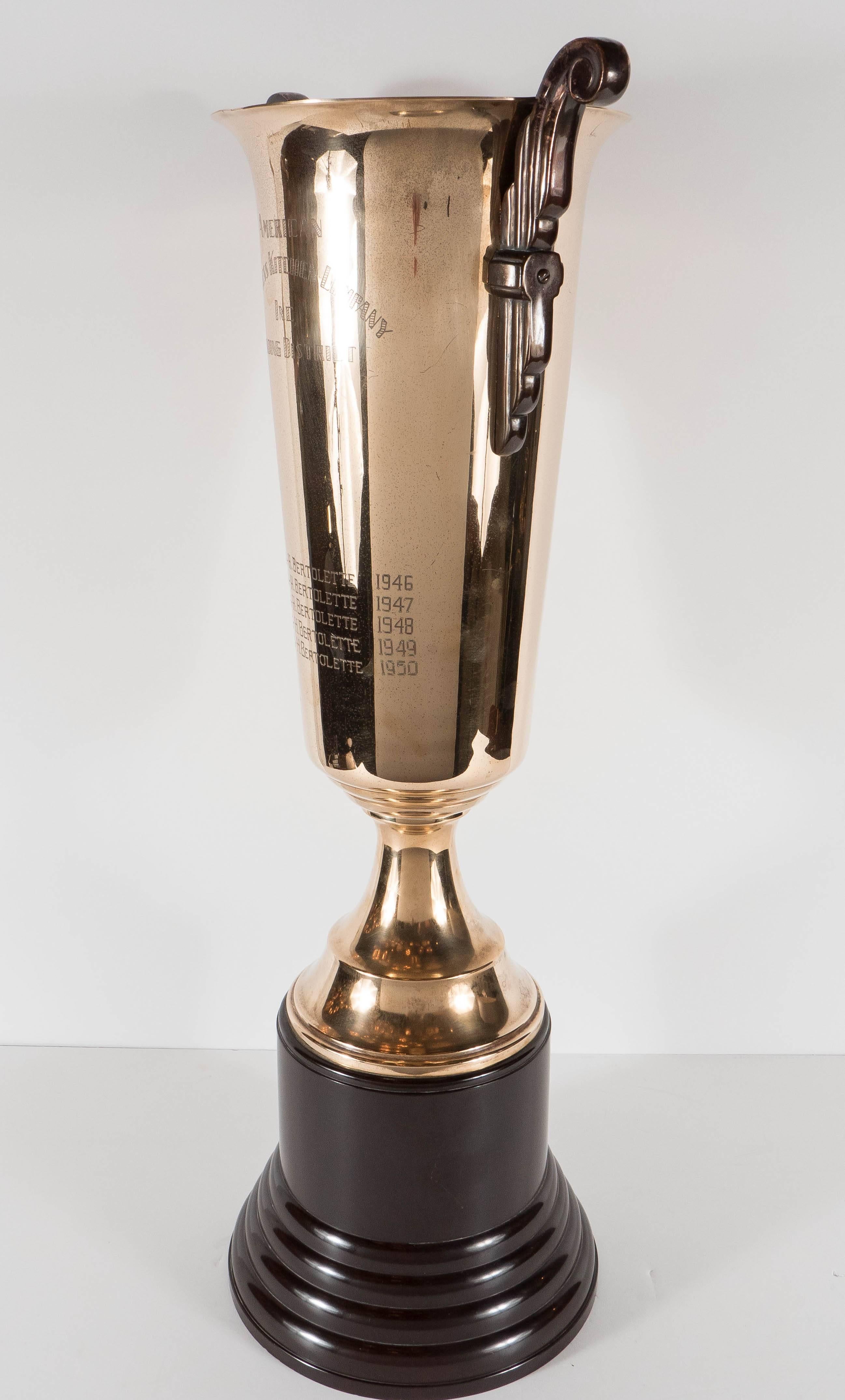 Outstanding and Impressive Art Deco Brass and Bakelite Trophy In Excellent Condition In New York, NY
