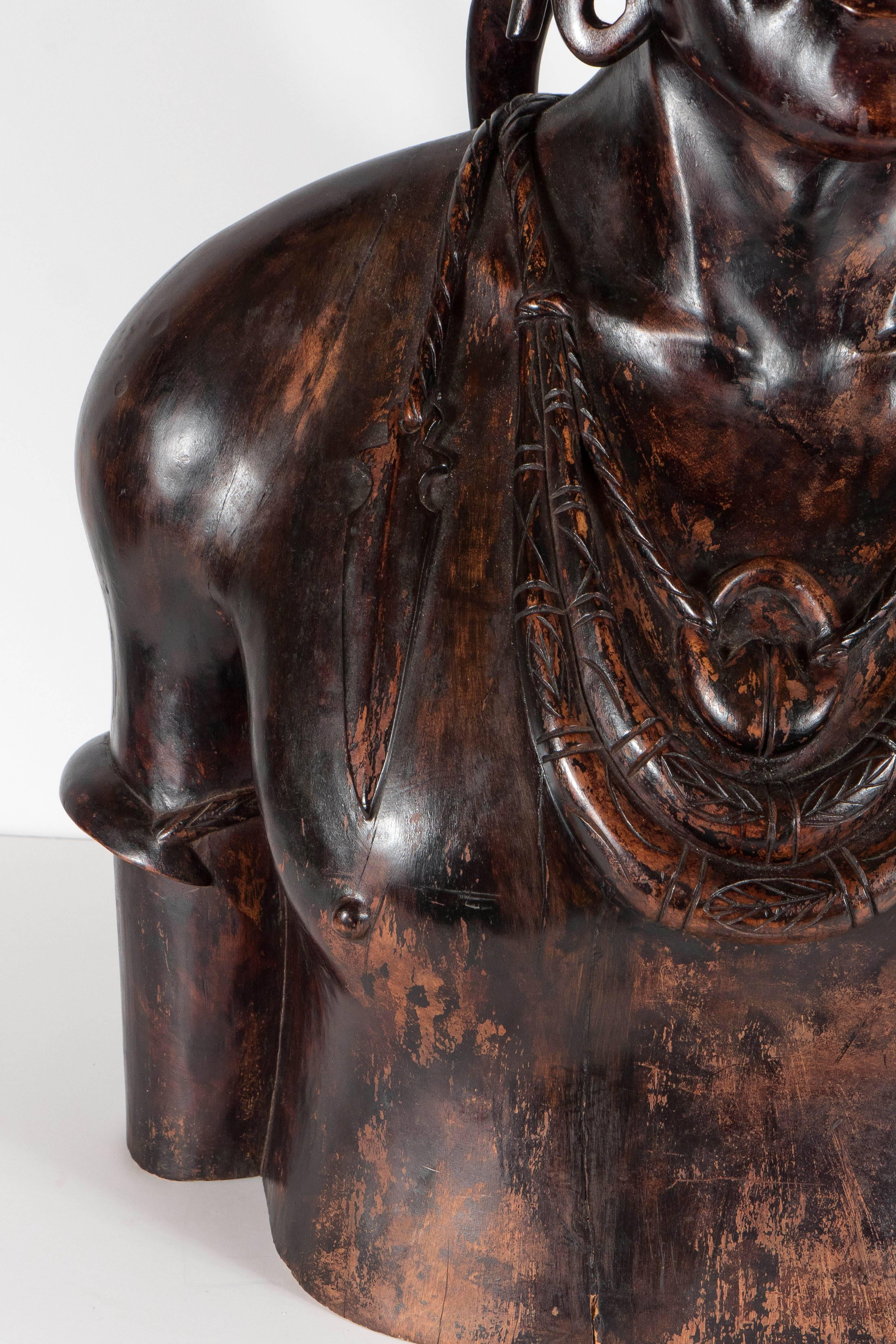 African Incredible Hand-Carved Wood Bust Sculpture of Tribal Folk Medicine Man/Shaman