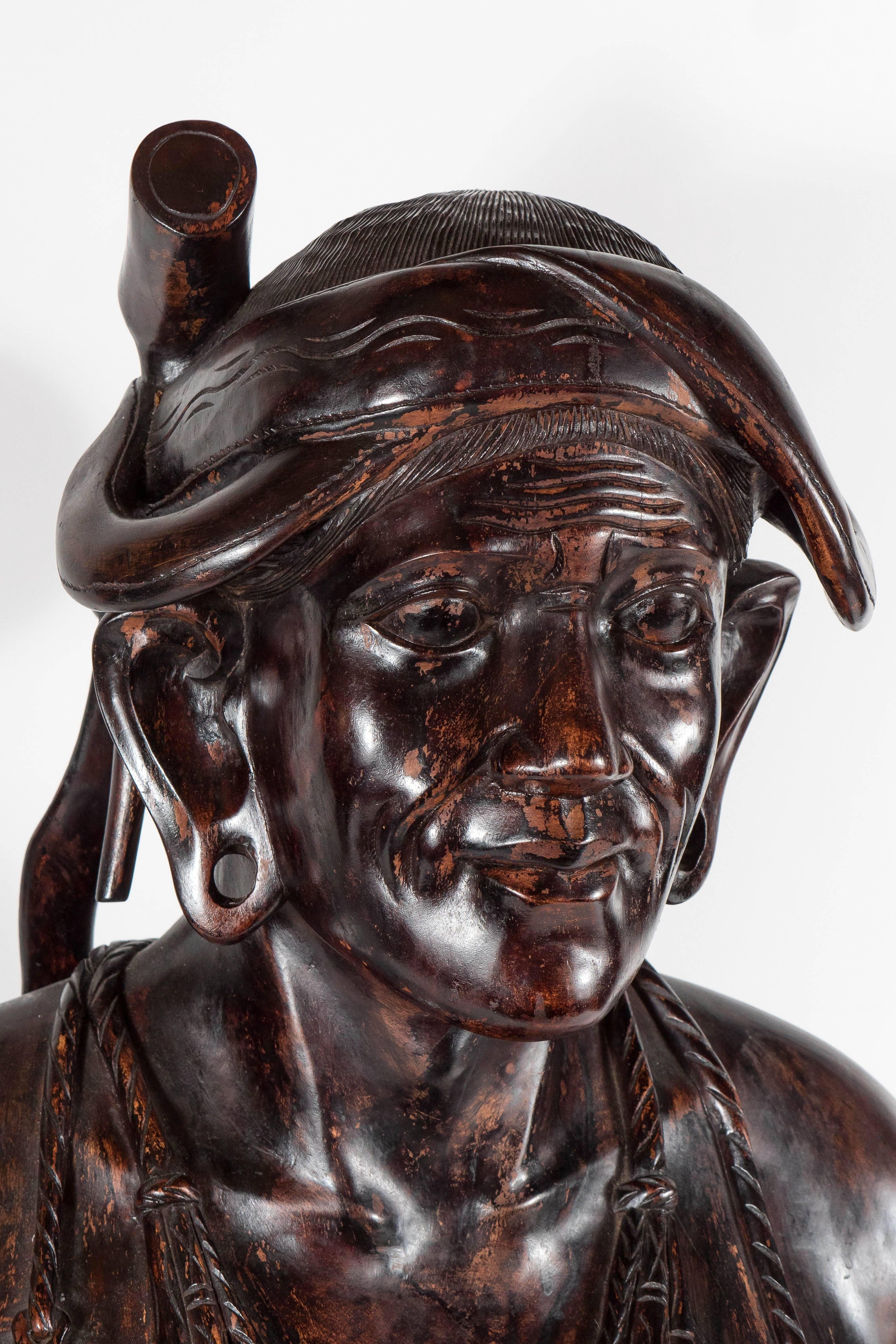 Incredible Hand-Carved Wood Bust Sculpture of Tribal Folk Medicine Man/Shaman In Excellent Condition In New York, NY