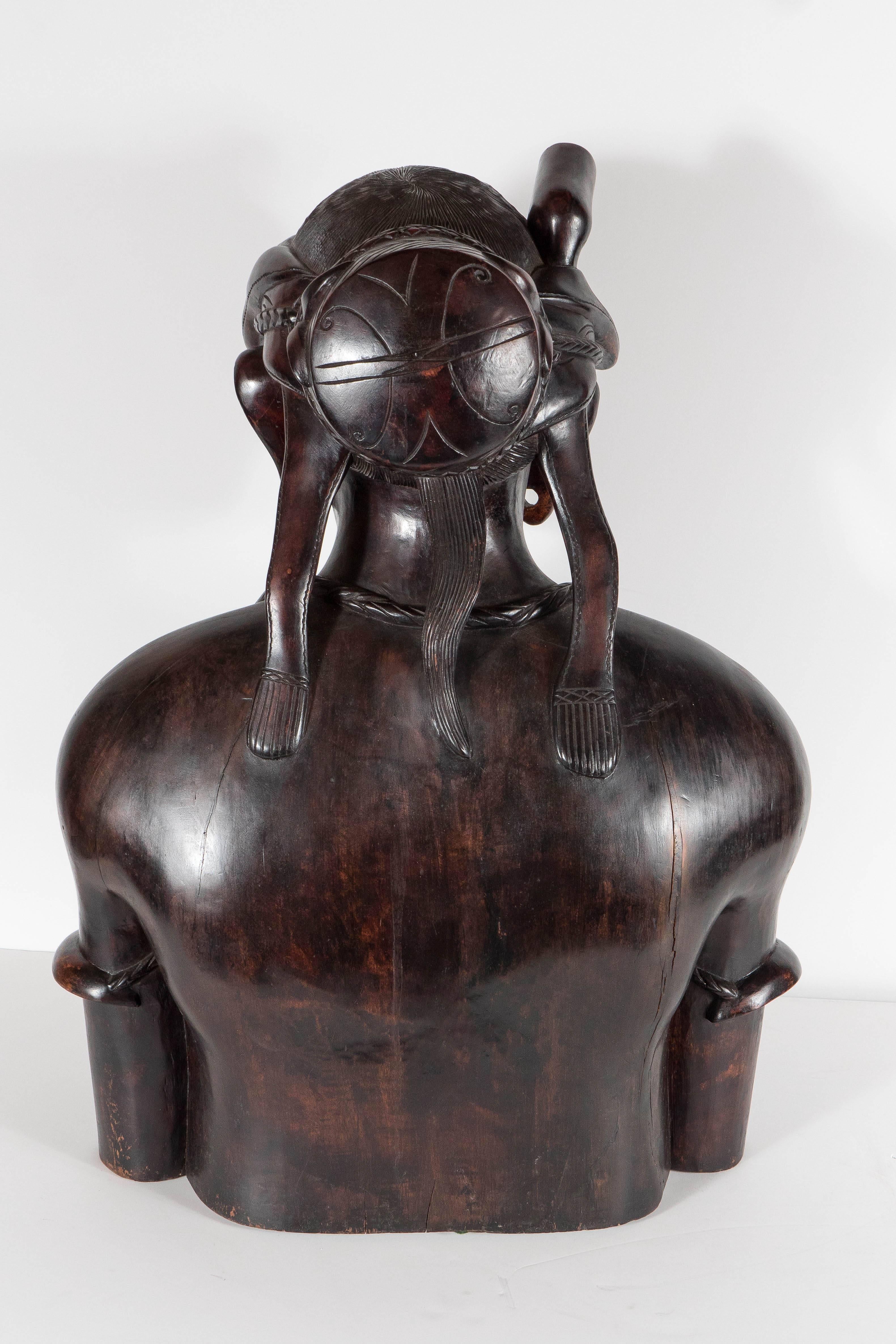Incredible Hand-Carved Wood Bust Sculpture of Tribal Folk Medicine Man/Shaman 3