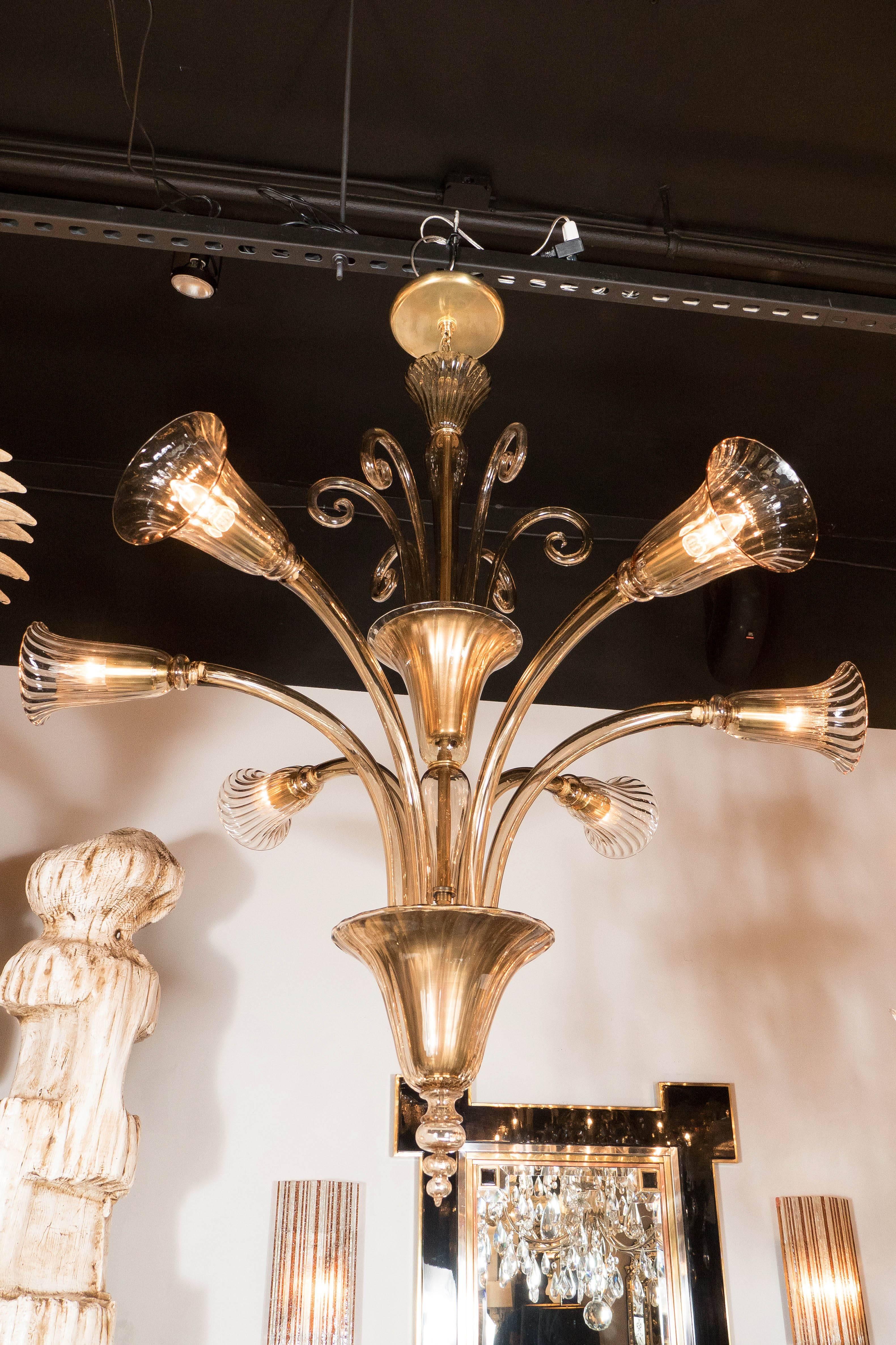 Six-Arm Handblown Murano Glass Venetian Chandelier by Venini  4
