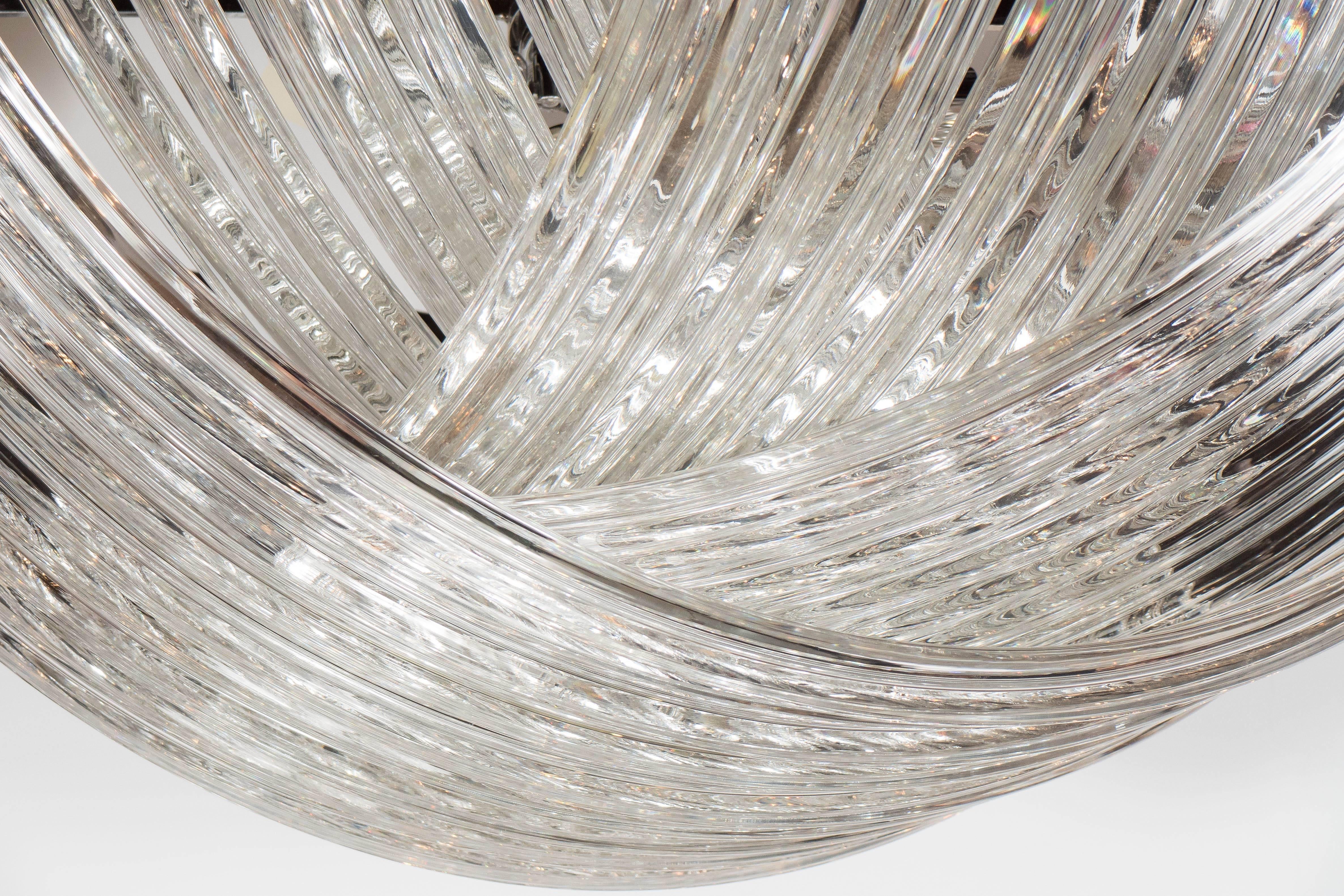 Italian Exquisite & Monumental Modernist Murano Glass Ribbon Chandelier