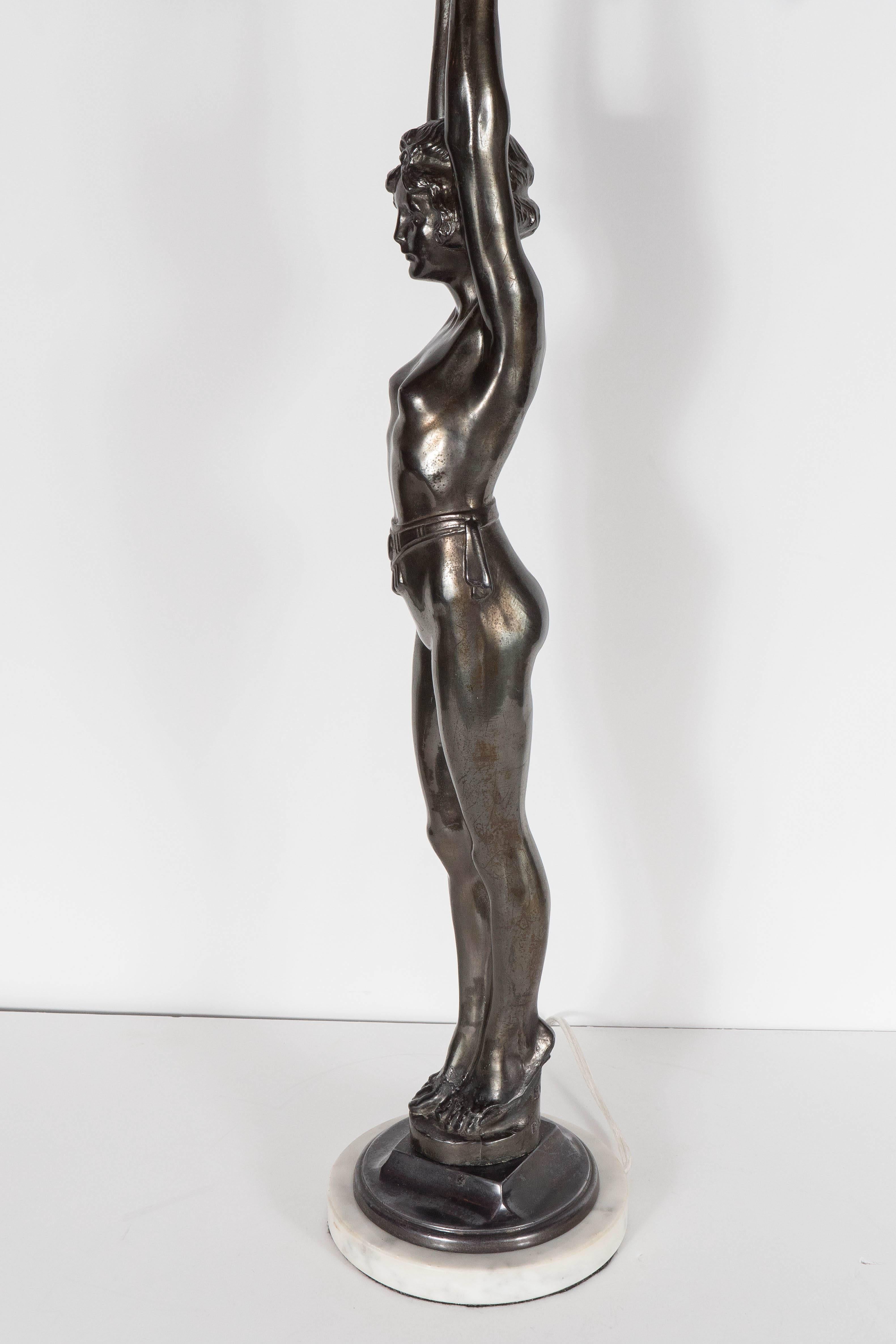 Art Deco Flapper Lady Uplight by Everlite in  Patinated Bronze With Marble Base 1