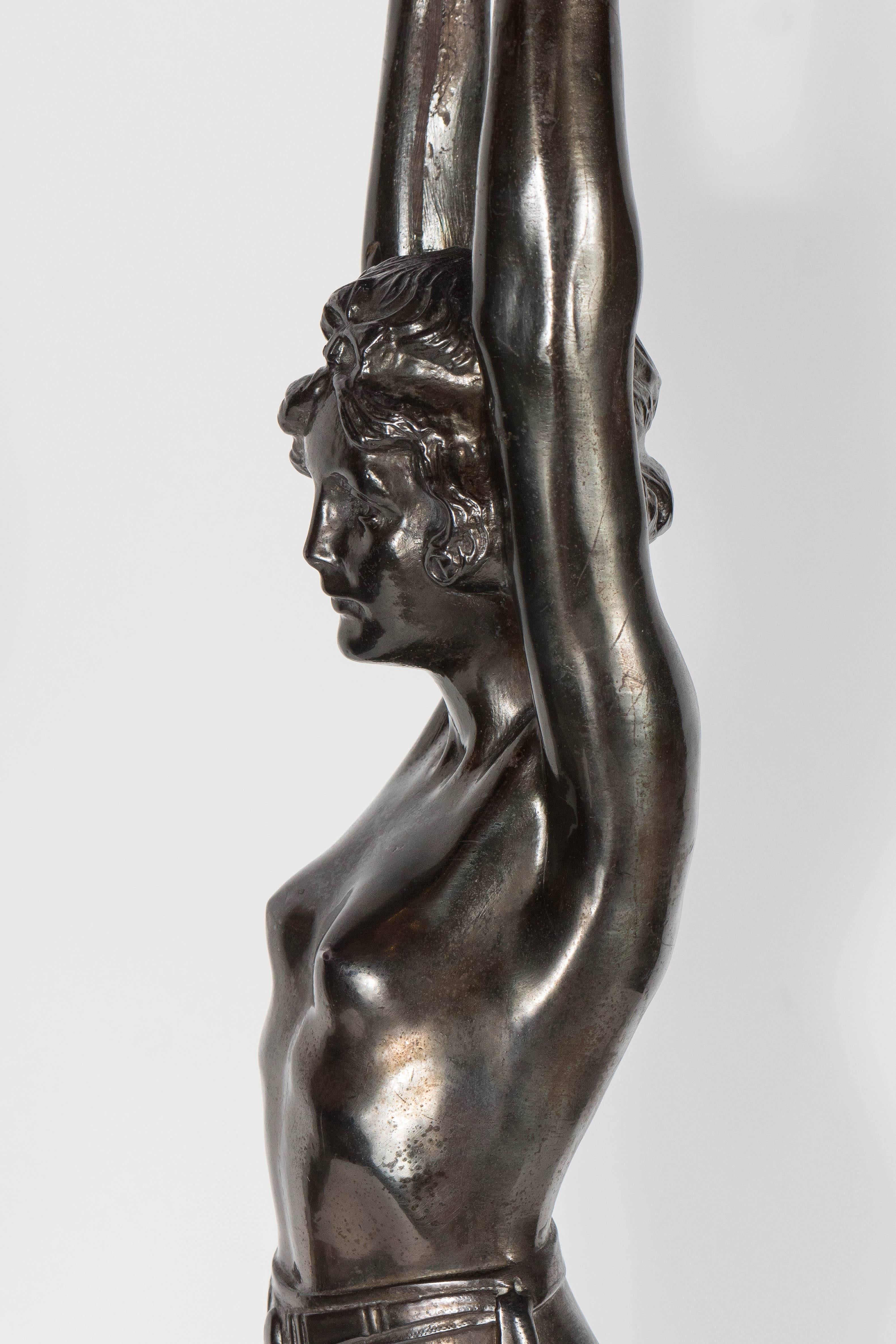 Art Deco Flapper Lady Uplight by Everlite in  Patinated Bronze With Marble Base 2