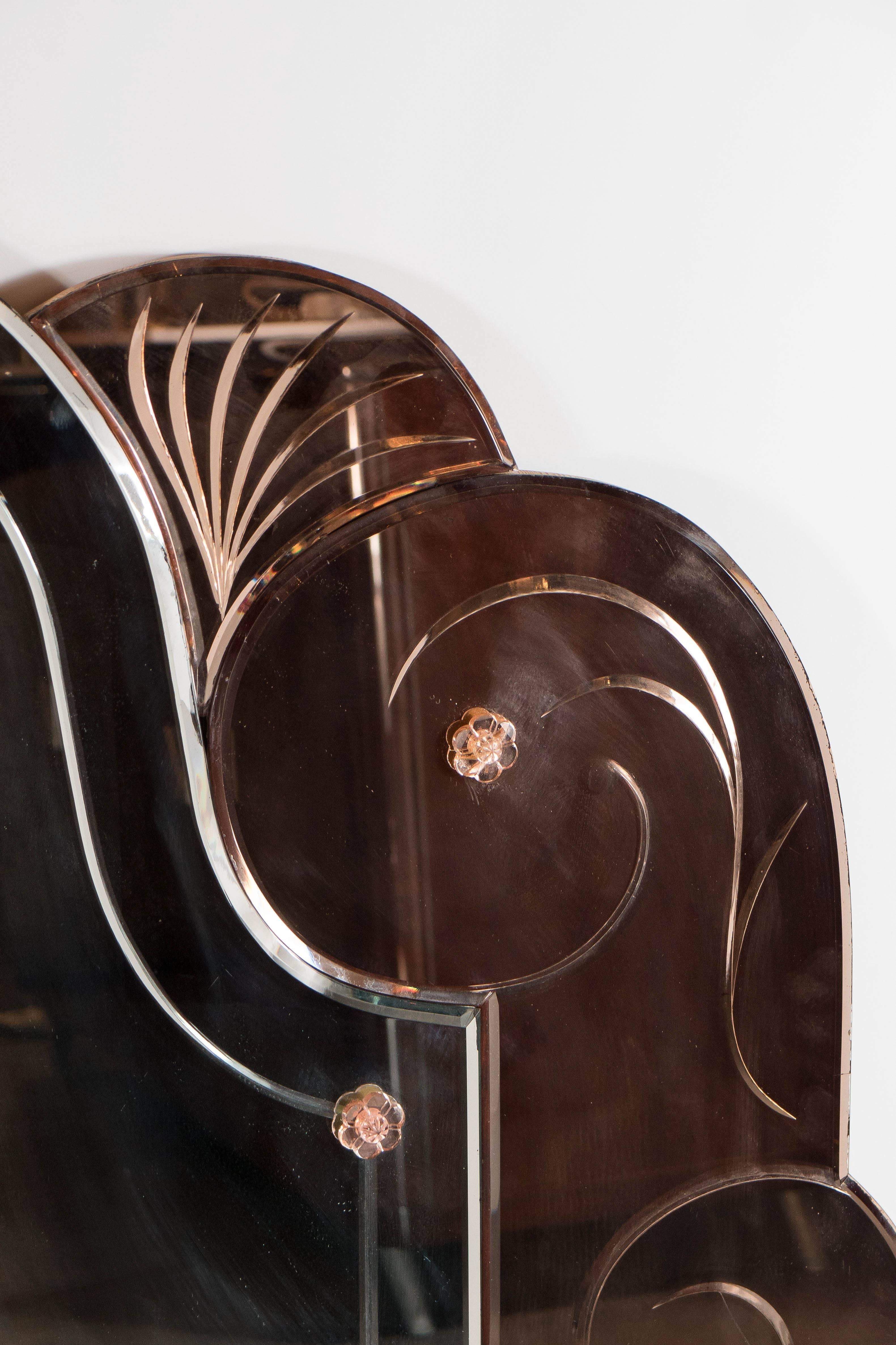 Art Deco Scroll Form Mirror with Copper-Tone Mirror Border 3