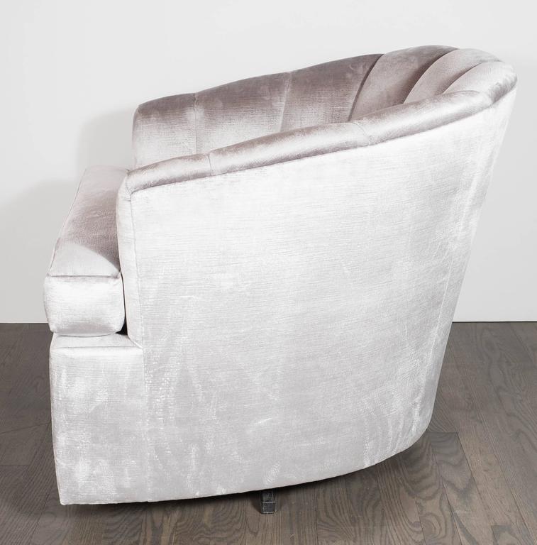 Pair of Mid-Century Modernist Swivel Chairs by Milo Baughman in Platinum Velvet 2