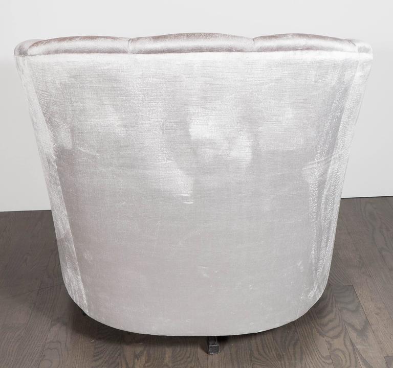 Pair of Mid-Century Modernist Swivel Chairs by Milo Baughman in Platinum Velvet 3