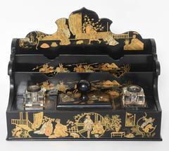 19th Century Chinoiserie Paper Mache Letter Rack or Inkstand