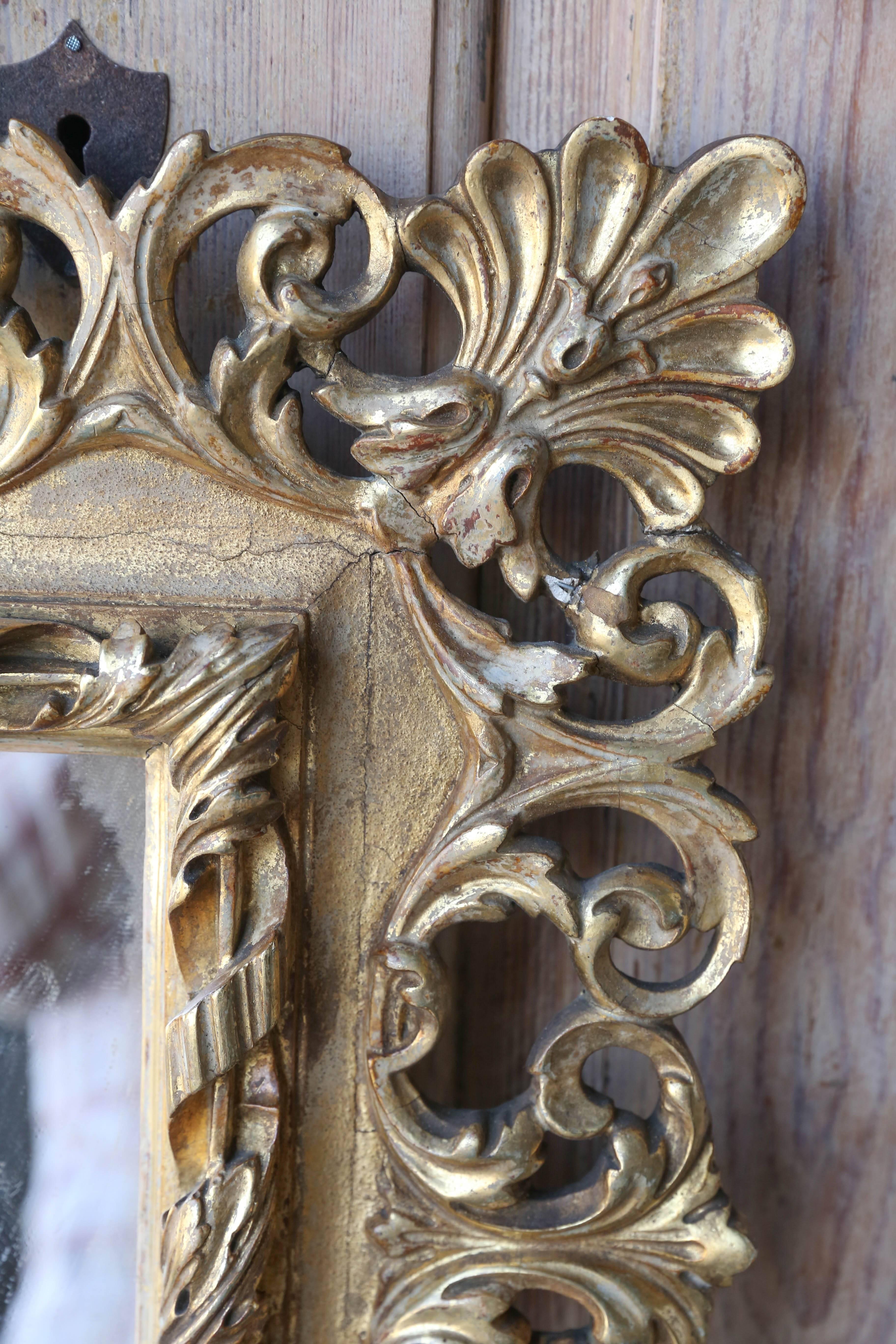 19th Century Italian Gold Gilt Mirror In Good Condition In Houston, TX