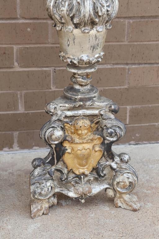 18thc. Italian silver/gold leaf candlesticks from Altar at 1stDibs