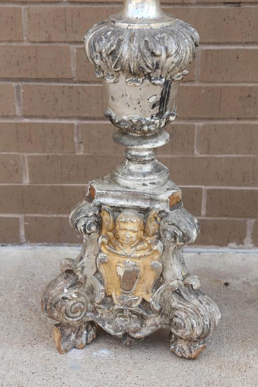 18thc. Italian silver/gold leaf candlesticks from Altar at 1stDibs