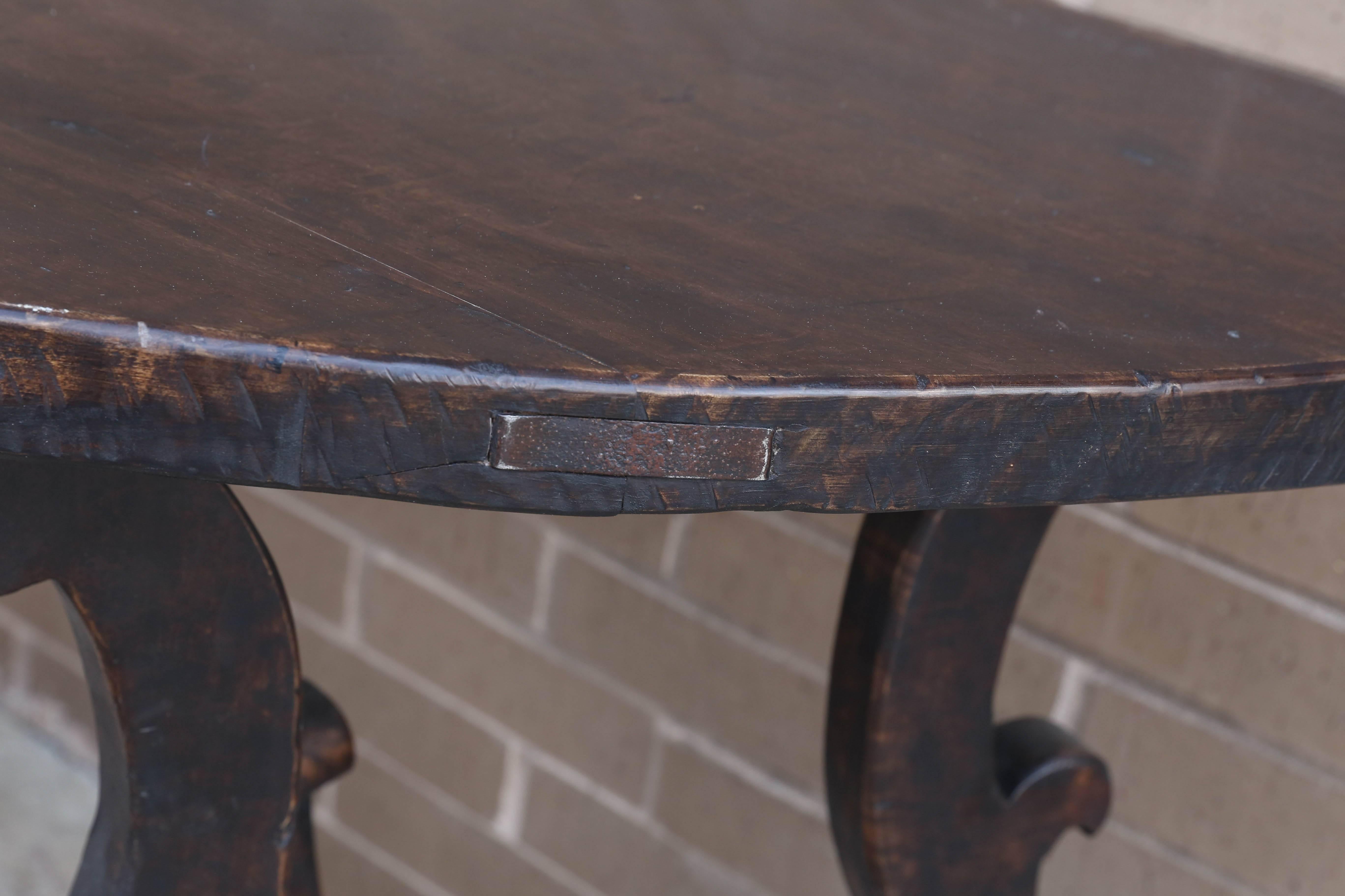 Italian Walnut Demilune Table from the 19th Century In Good Condition In Houston, TX