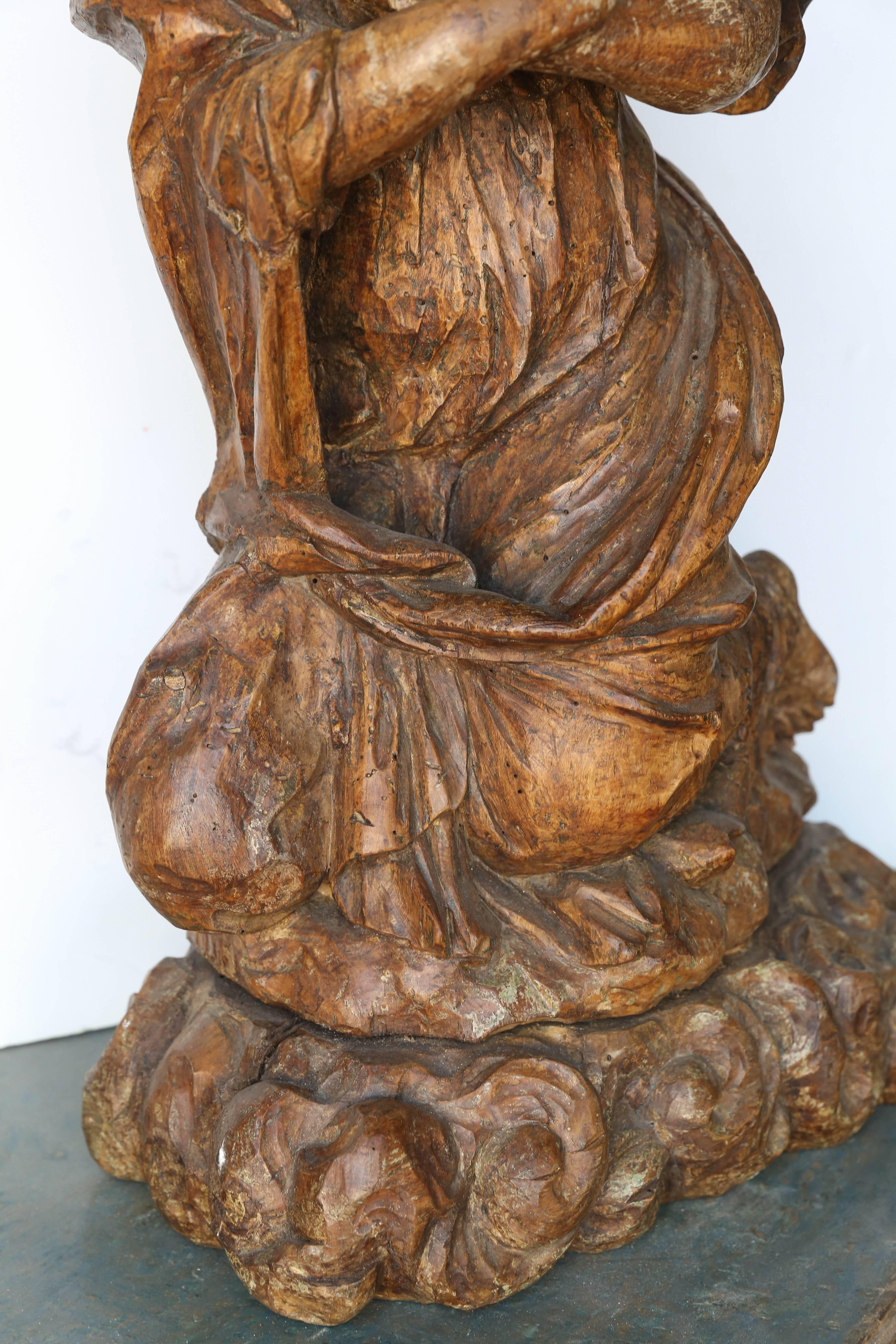 Baroque Late 17th-Early 18th Century Italian Carved Wooden Angel Sculpture