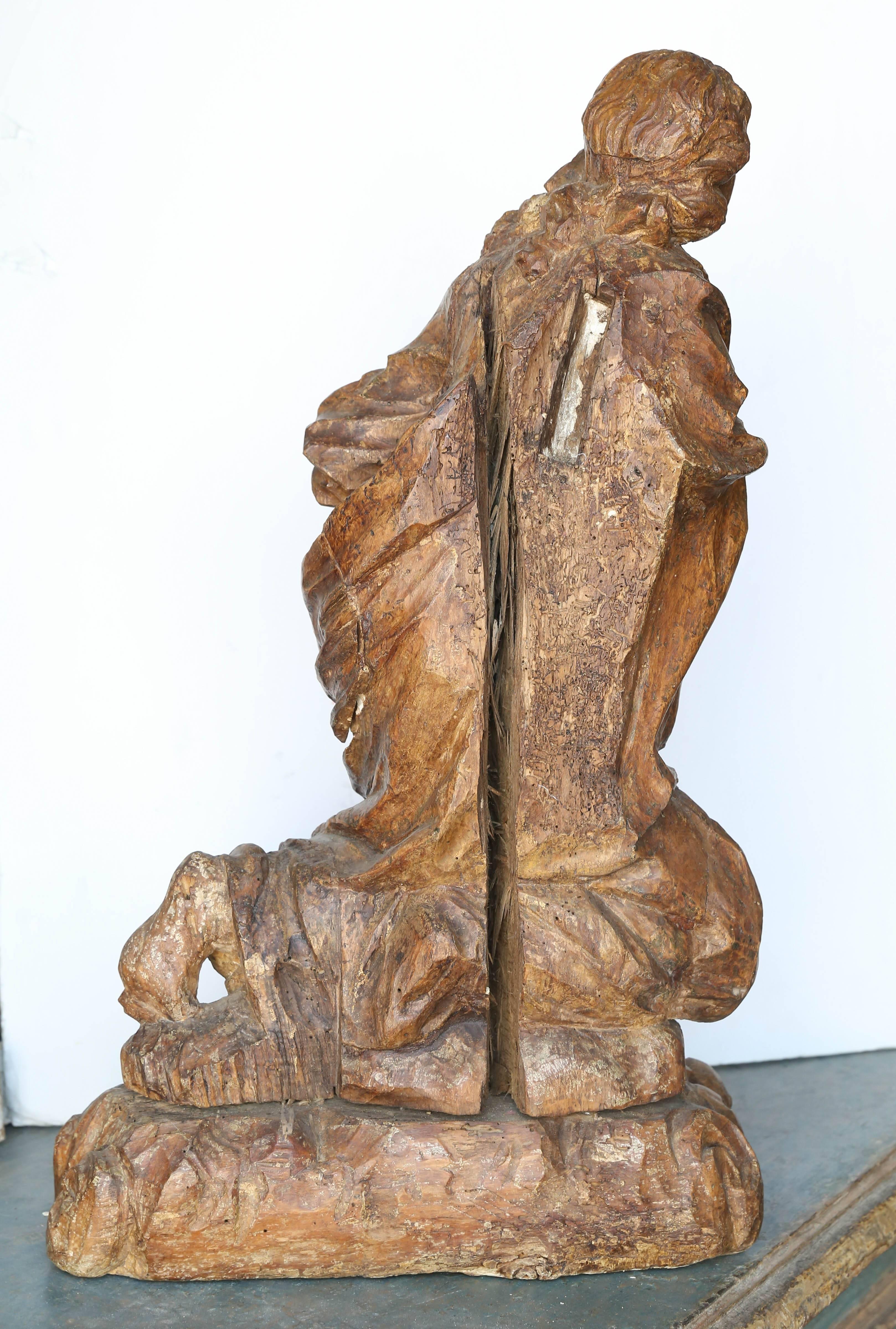 17th Century Late 17th-Early 18th Century Italian Carved Wooden Angel Sculpture