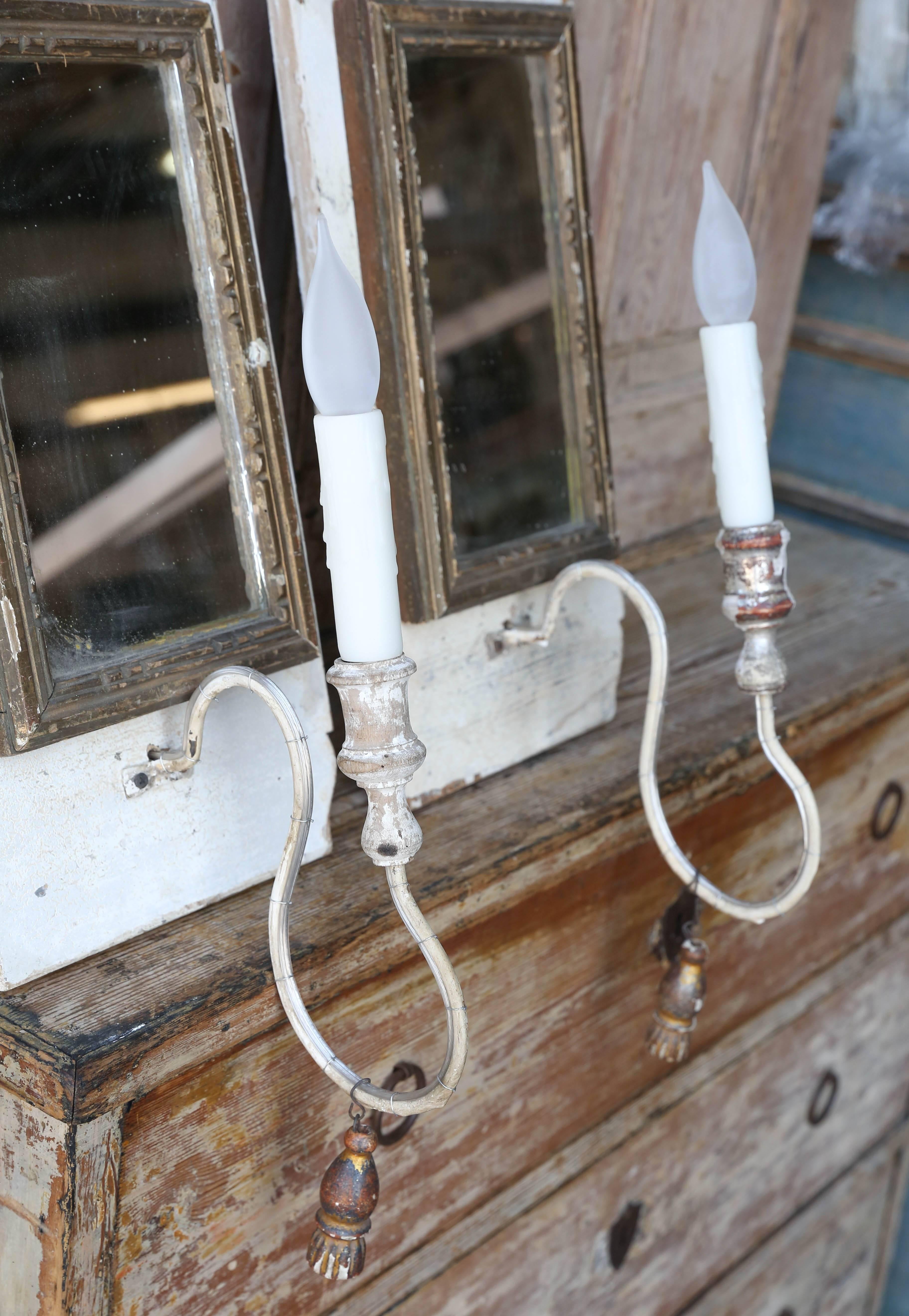 Italian Antique Mirrored Sconces In Distressed Condition In Houston, TX