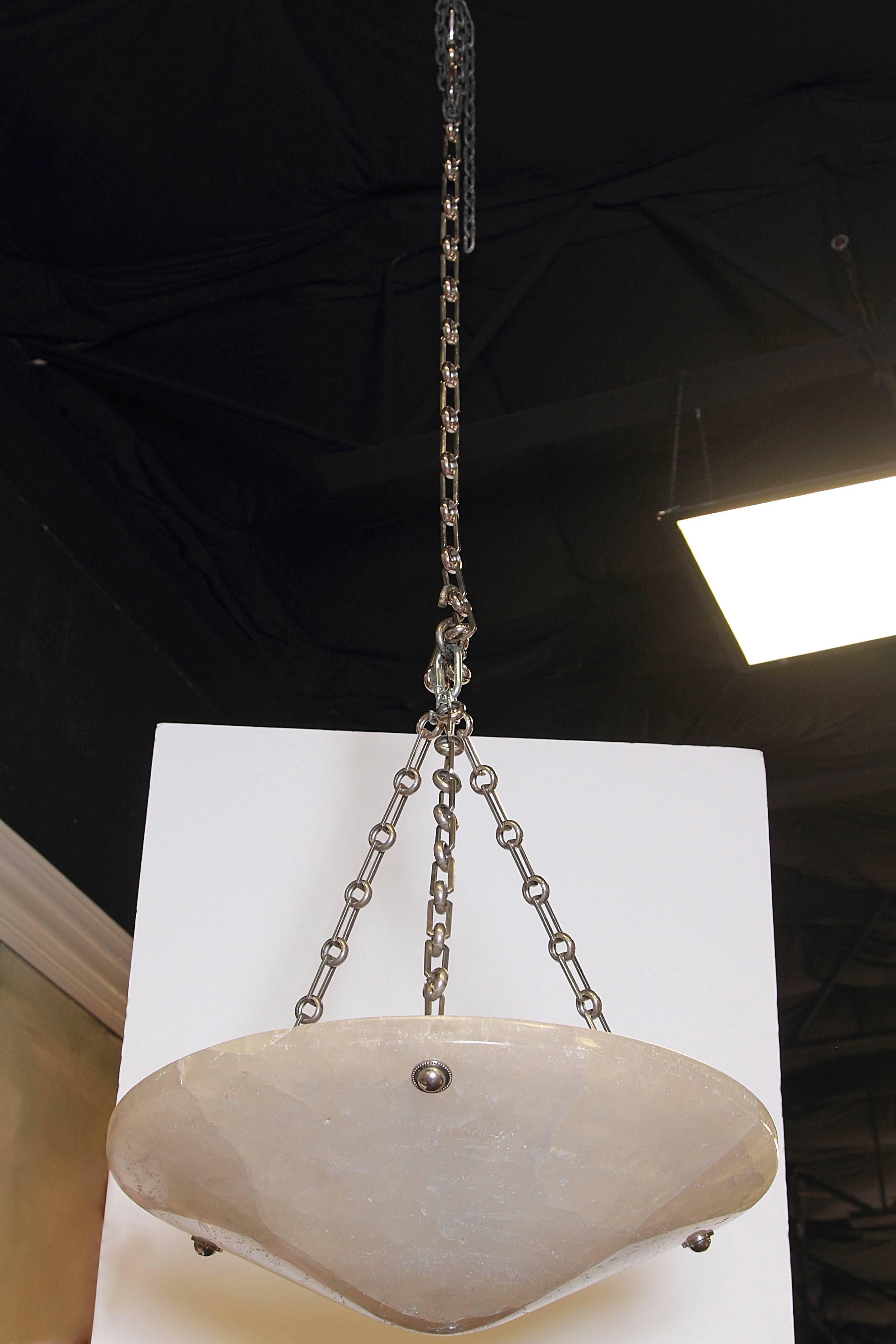 Neoclassical 20th Century Rock Crystal Hanging Bowl Chandelier