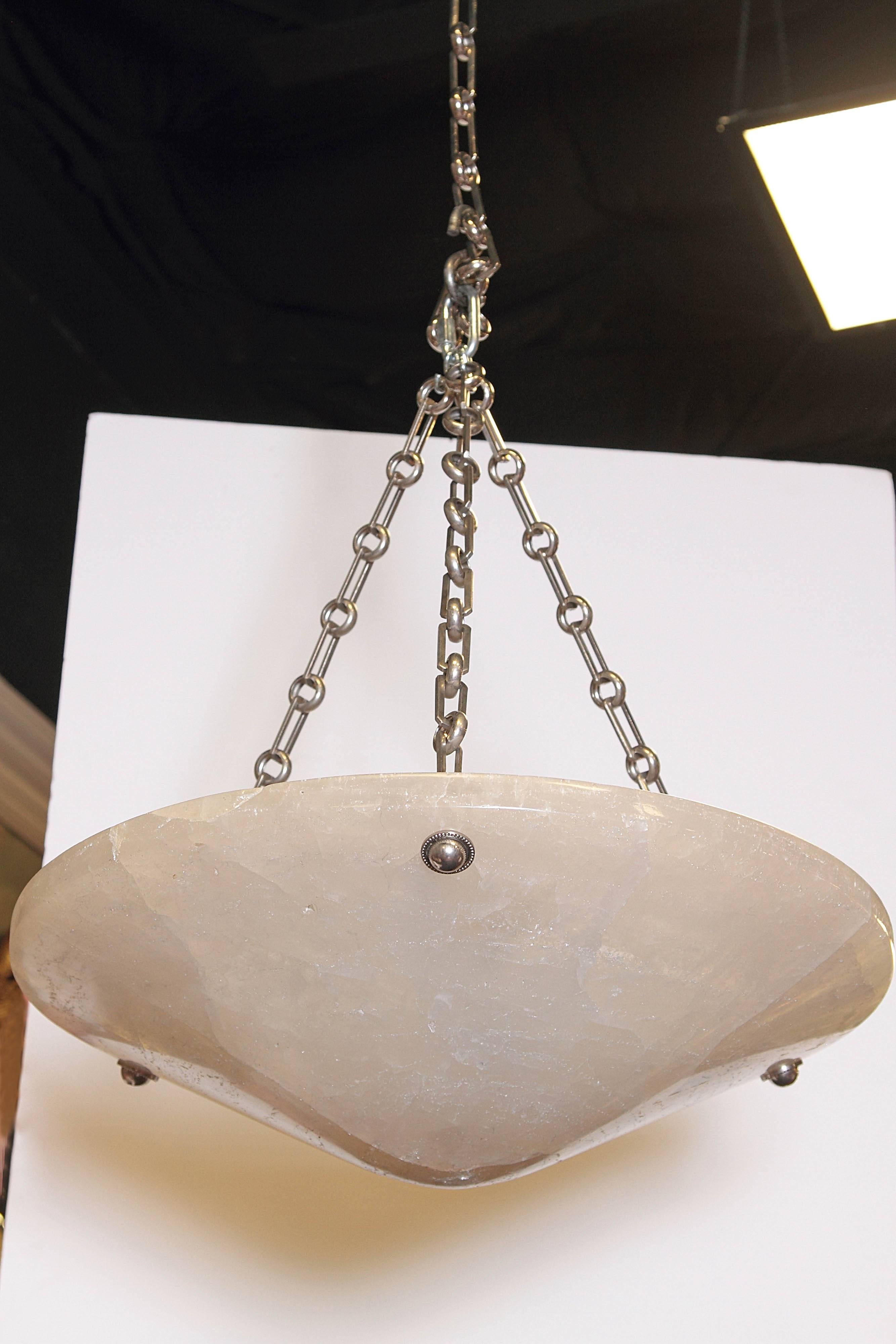 Chilean 20th Century Rock Crystal Hanging Bowl Chandelier
