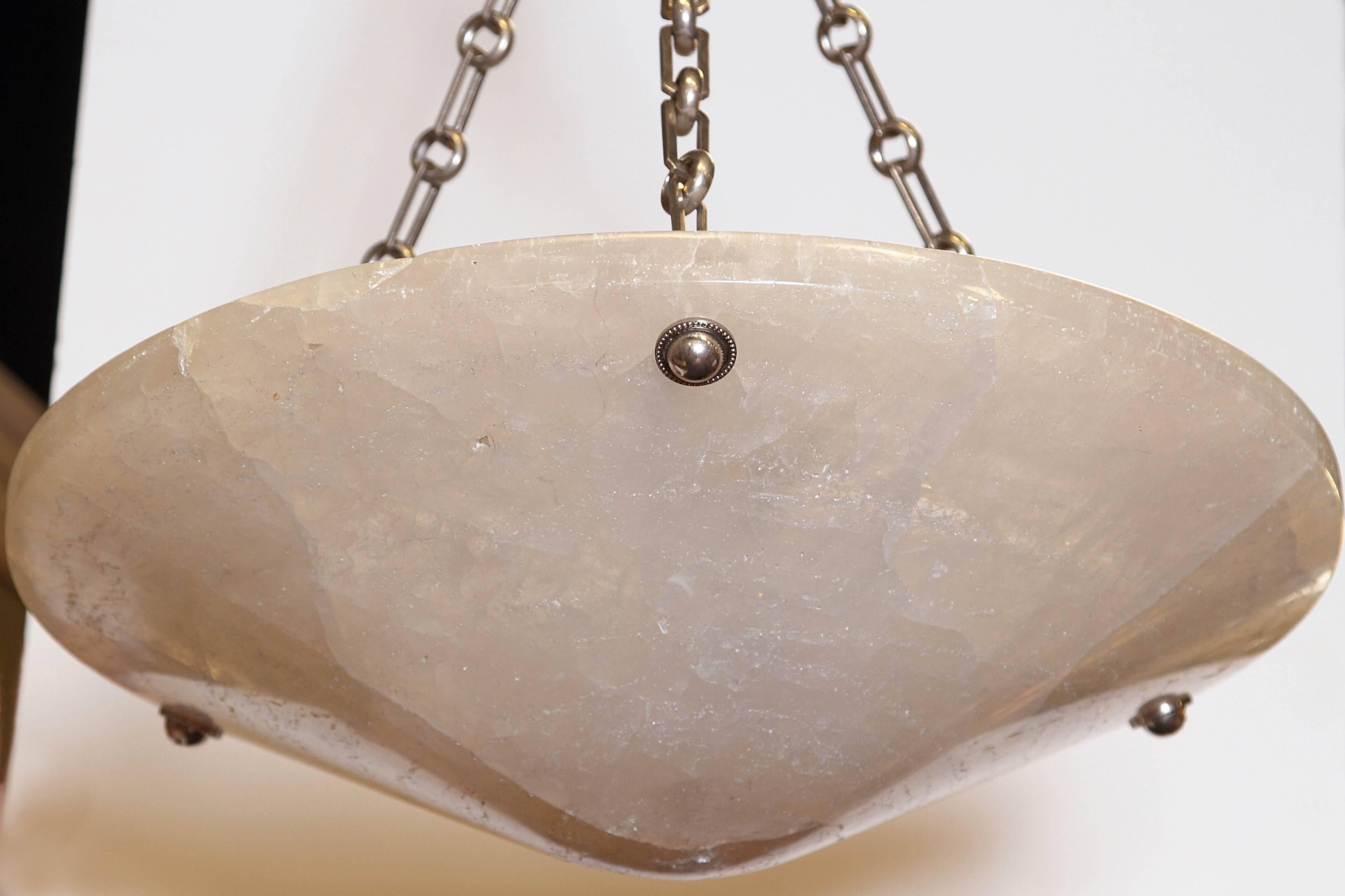 Carved 20th Century Rock Crystal Hanging Bowl Chandelier